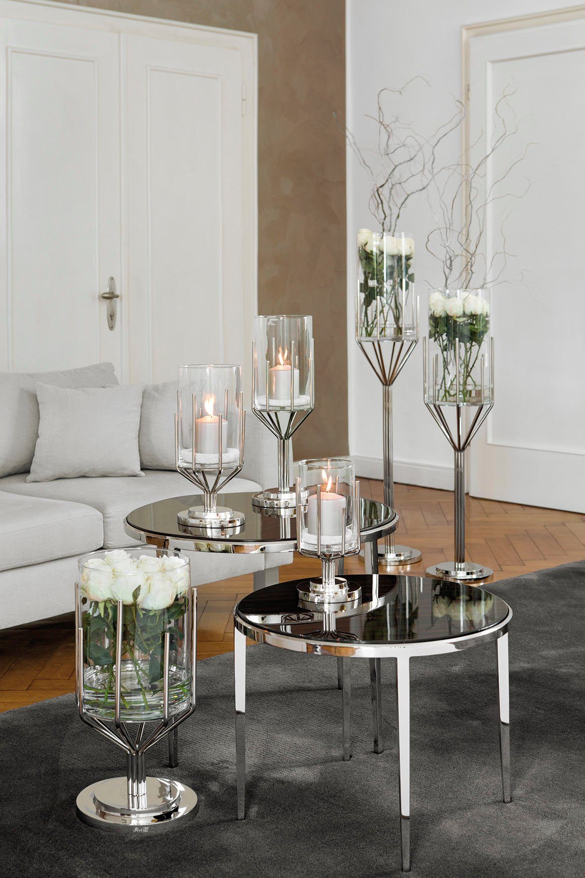 Fink Windlicht LUXOR (1 St), Silberfarben - aus Aluminium, Edelstahl und Glas