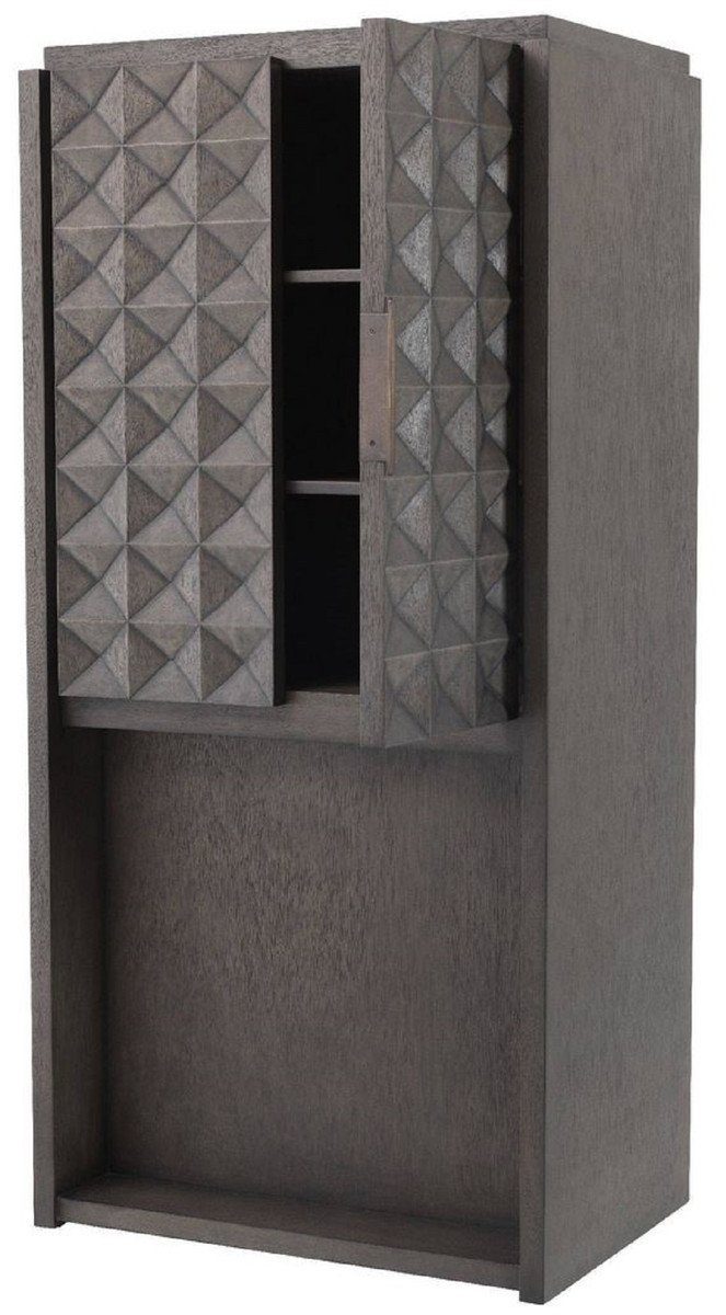 Fronten 56 H. Mokkafarben x Luxus Weinschrank Barschrank Türen / Weinschrank - x Barmöbel und - 3D 2 mit Bronze den Effekt Massivholz in Qualität Padrino Casa 81,5 cm 171 - Luxus