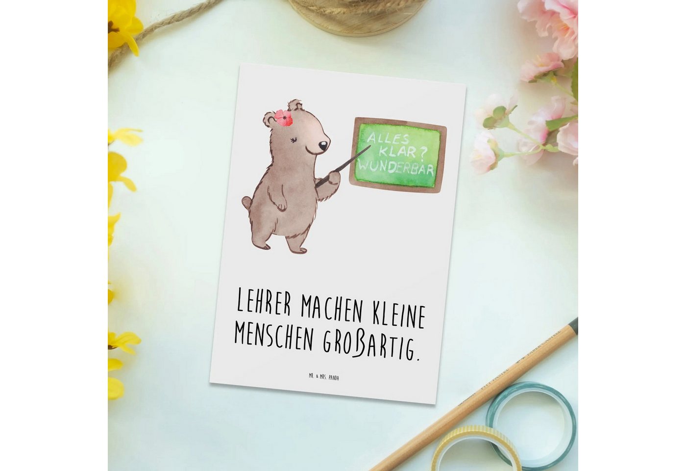 Thumbnail - Mr. & Mrs. Panda Postkarte Lehrer Großartig - Weiß - Geschenk, kleine Menschen großartig machen, Hochglanzveredelt