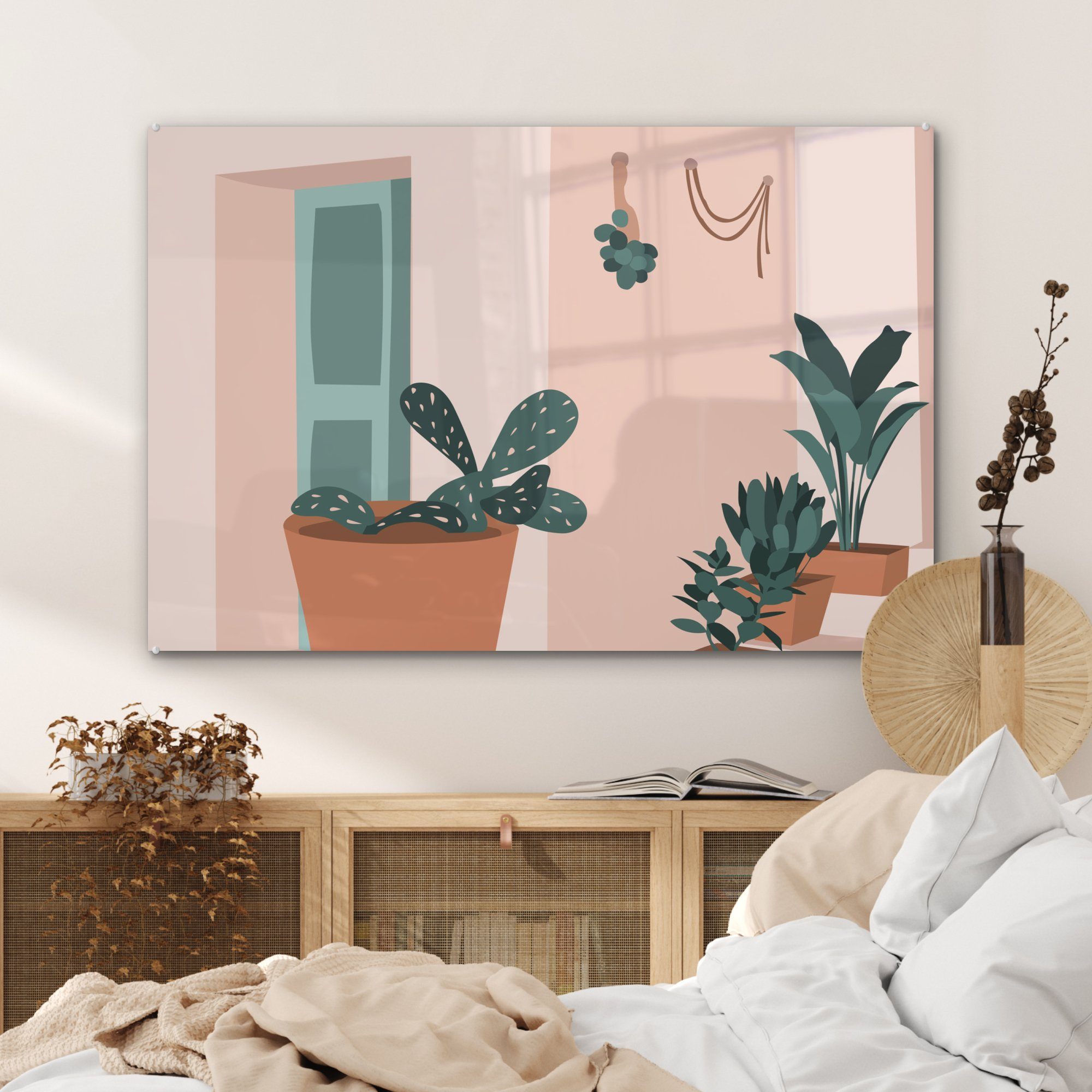 Sommer & - (1 St), Wohnzimmer - Acrylglasbild Zuhause Acrylglasbilder Pflanzen Abstrakt, MuchoWow Schlafzimmer -