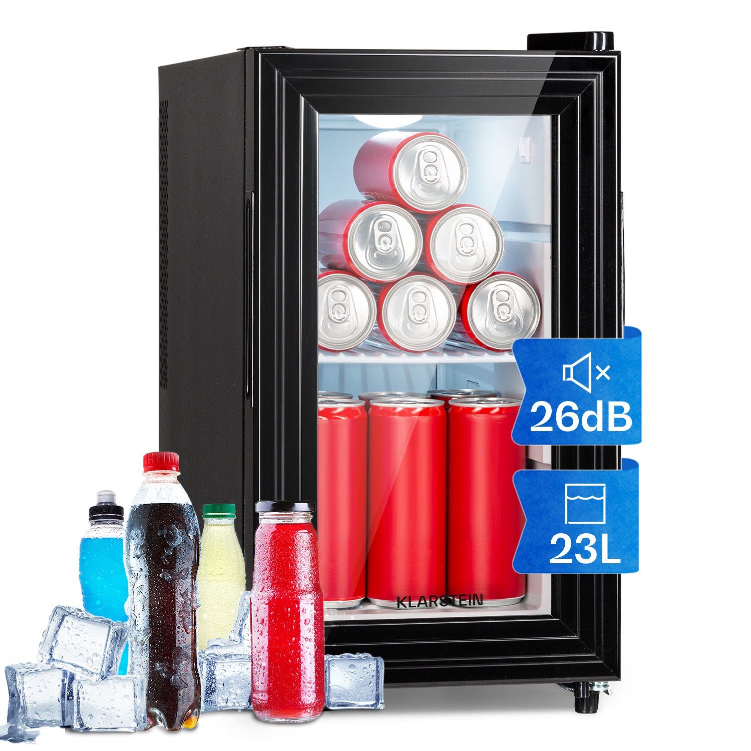 Klarstein Table Top Kühlschrank Broklyn 23L Slim, 48.5 cm hoch, 26 cm breit, Hausbar Minikühlschrank ohne Gefrierfach Getränkekühlschrank Glastür
