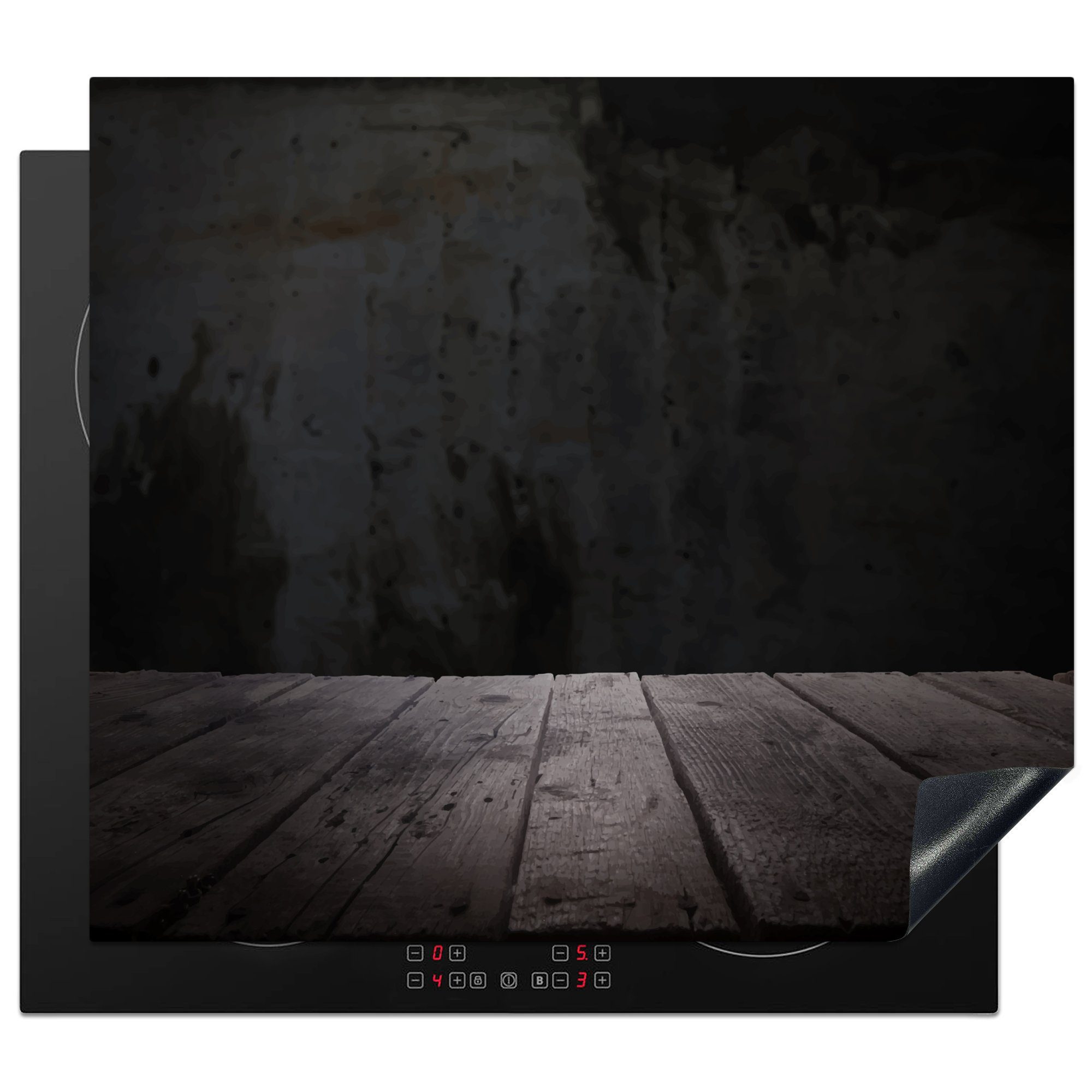 MuchoWow Herdblende-/Abdeckplatte Eine schwarze Betonwand in einer Illustration, Vinyl, (1 tlg), 57x51 cm, Induktionsschutz, Induktionskochfeld, Ceranfeldabdeckung