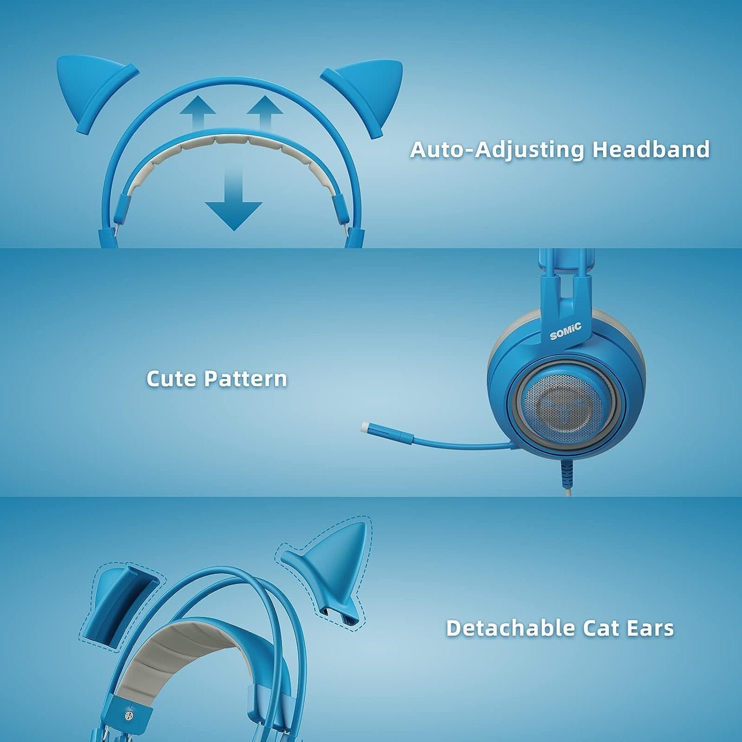 Mikrofon Gaming-Headset in Frauen) G951S (3D-Klangqualität mit Rauschunterdrückung Blau "Gaming-Headset für Somikon , immersives mit Gaming-Erlebnis für