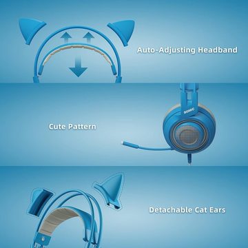 Somikon G951S Gaming-Headset (3D-Klangqualität mit Rauschunterdrückung für immersives Gaming-Erlebnis , "Gaming-Headset in Blau mit Mikrofon für Frauen)
