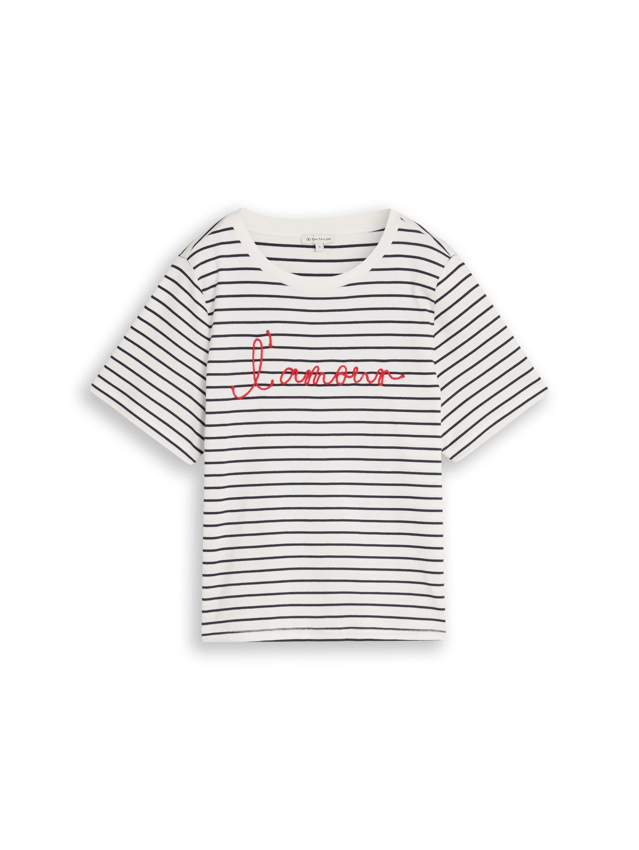 TOM TAILOR Kurzarmshirt Sommershirt im Streifen-Look und mit Workung-Stickerei – Bild 5 von 5