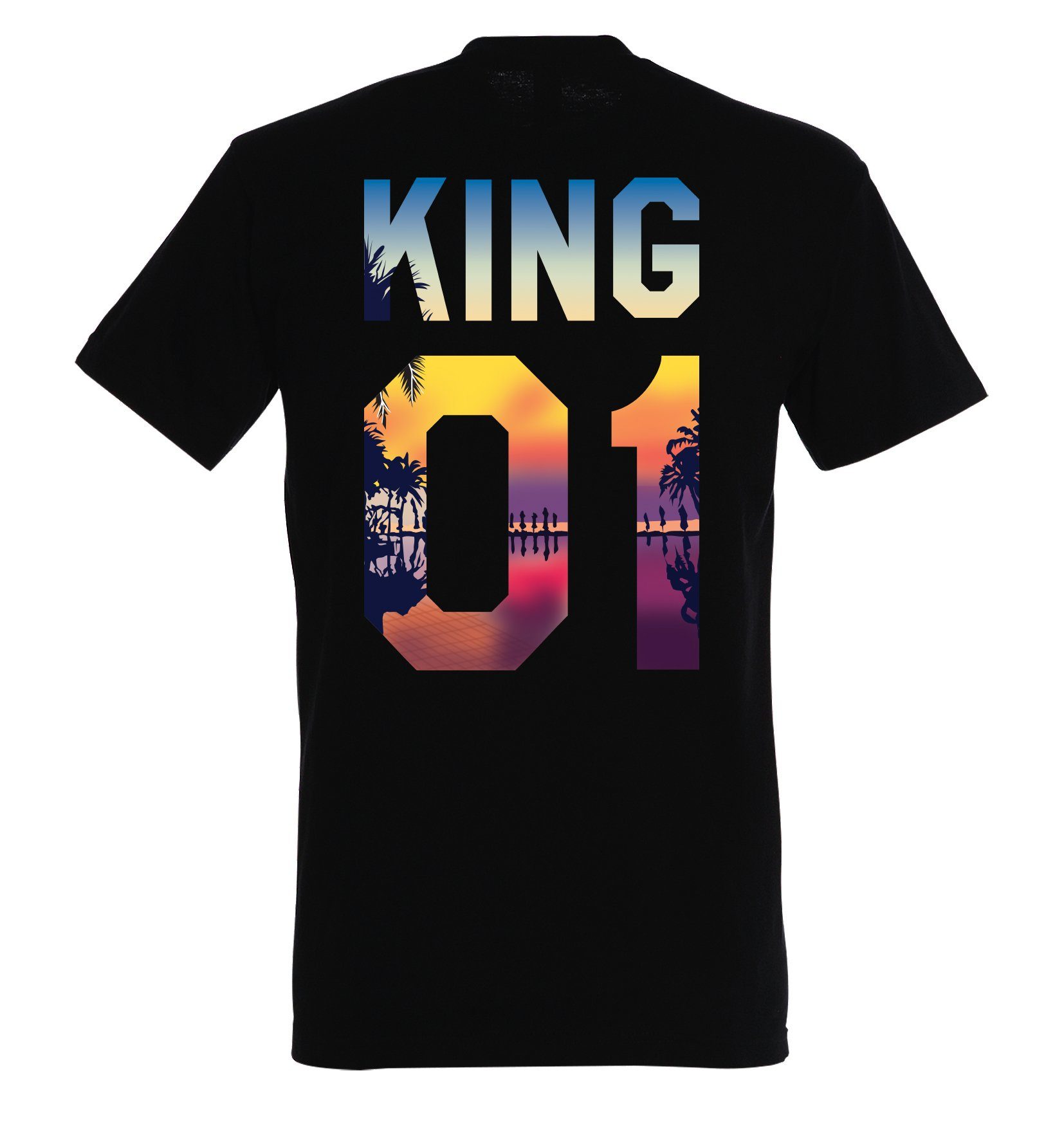 für KING Print modischem / Couples T-Shirt QUEEN Schwarz KING mit T-Shirt Shop Paare &