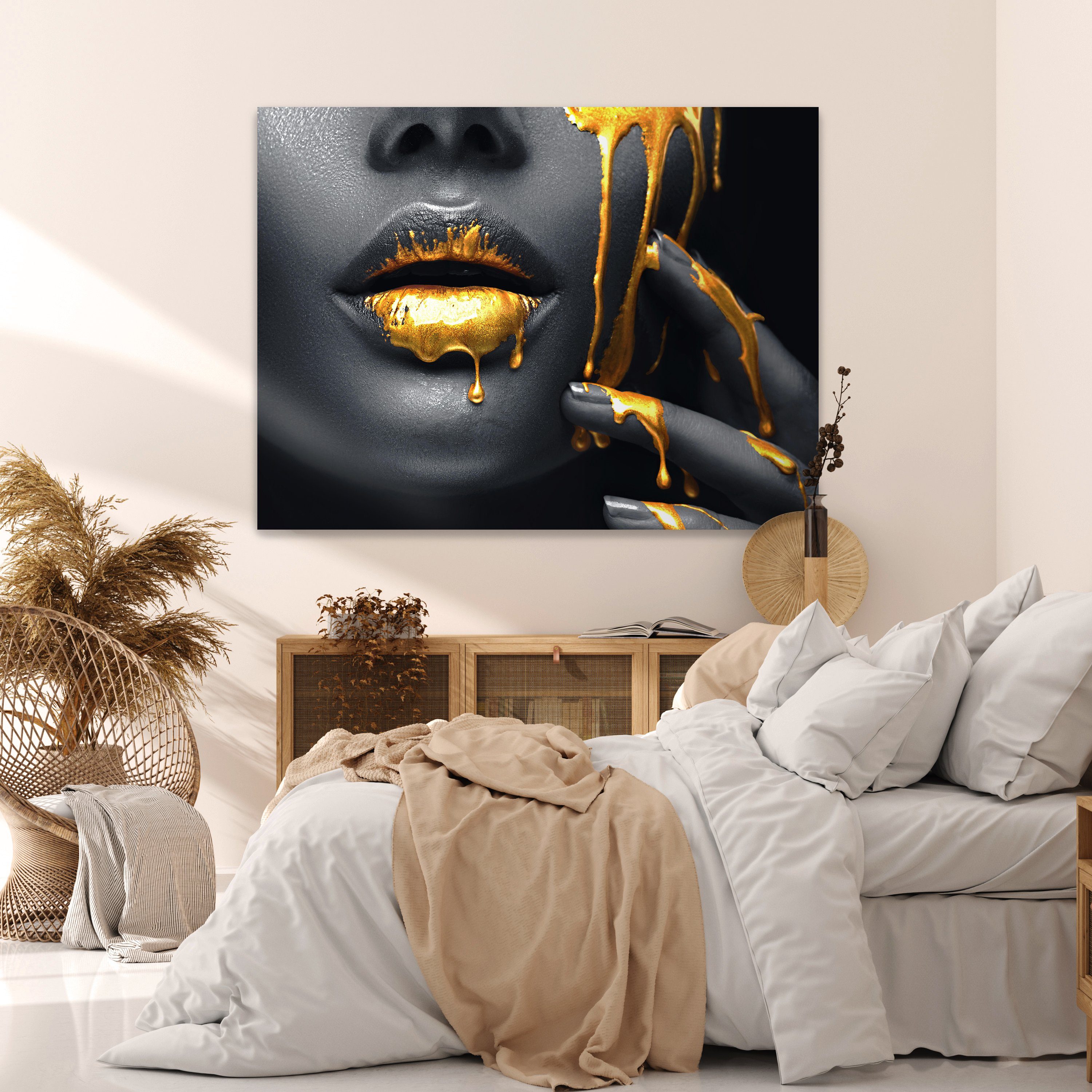 wandmotiv24 Leinwandbild Größen Lippen, in Wanddeko, Wandbild, (1 Lippen St), Leinwandbilder Frauen versch