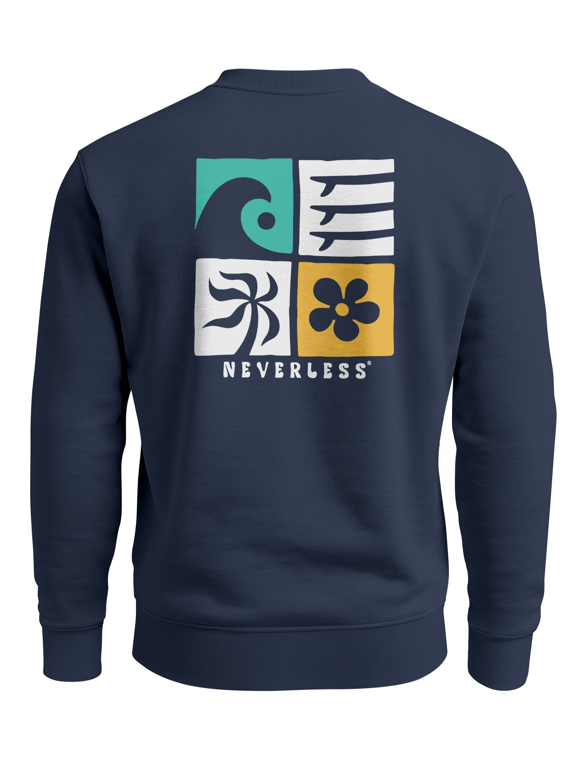 Neverless Sweatshirt Sweatshirt Herren Pullover mit Graphic Backprint mit Welle, Blume und