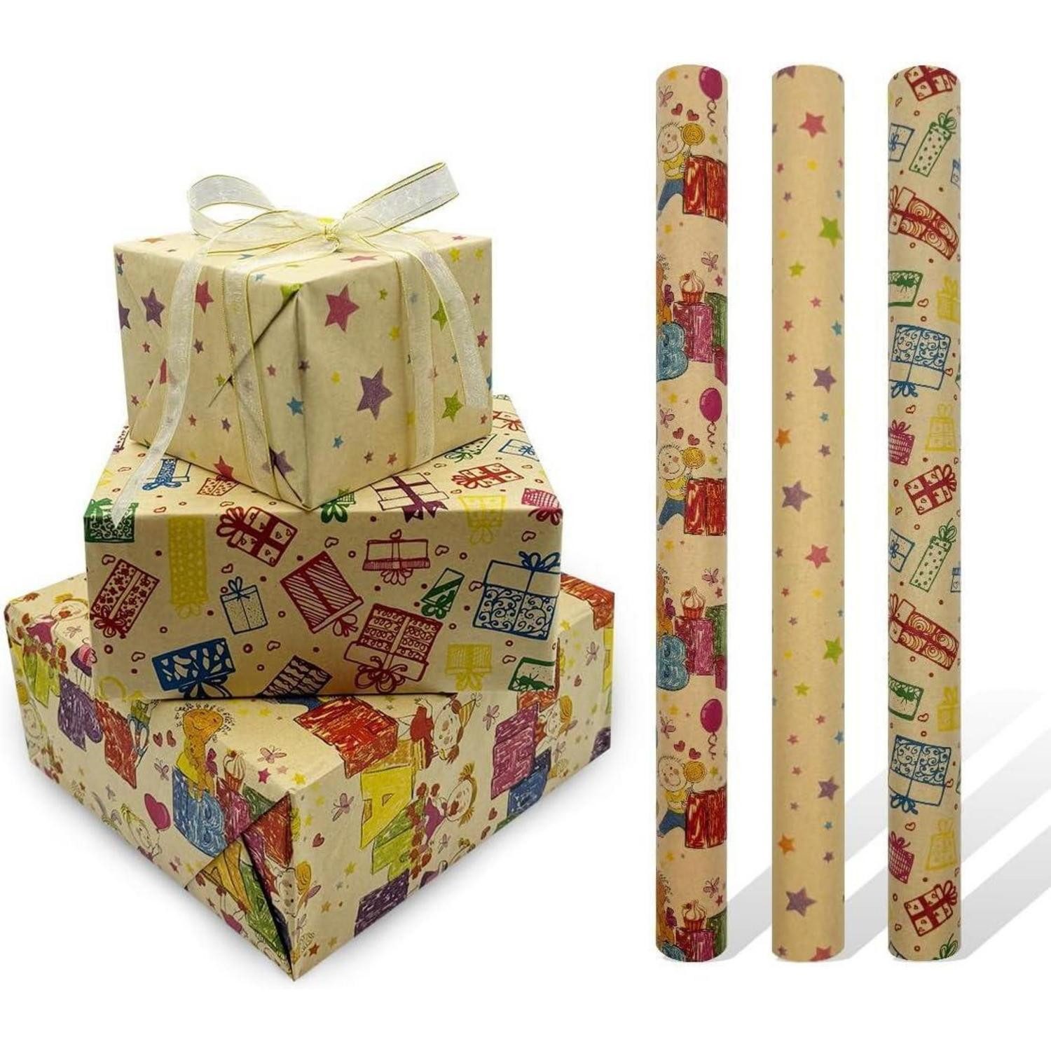 LuxusKollektion Geschenkpapier Geschenkpapier Kraftpapier 3 Rollen Geburtstag Partys Stern