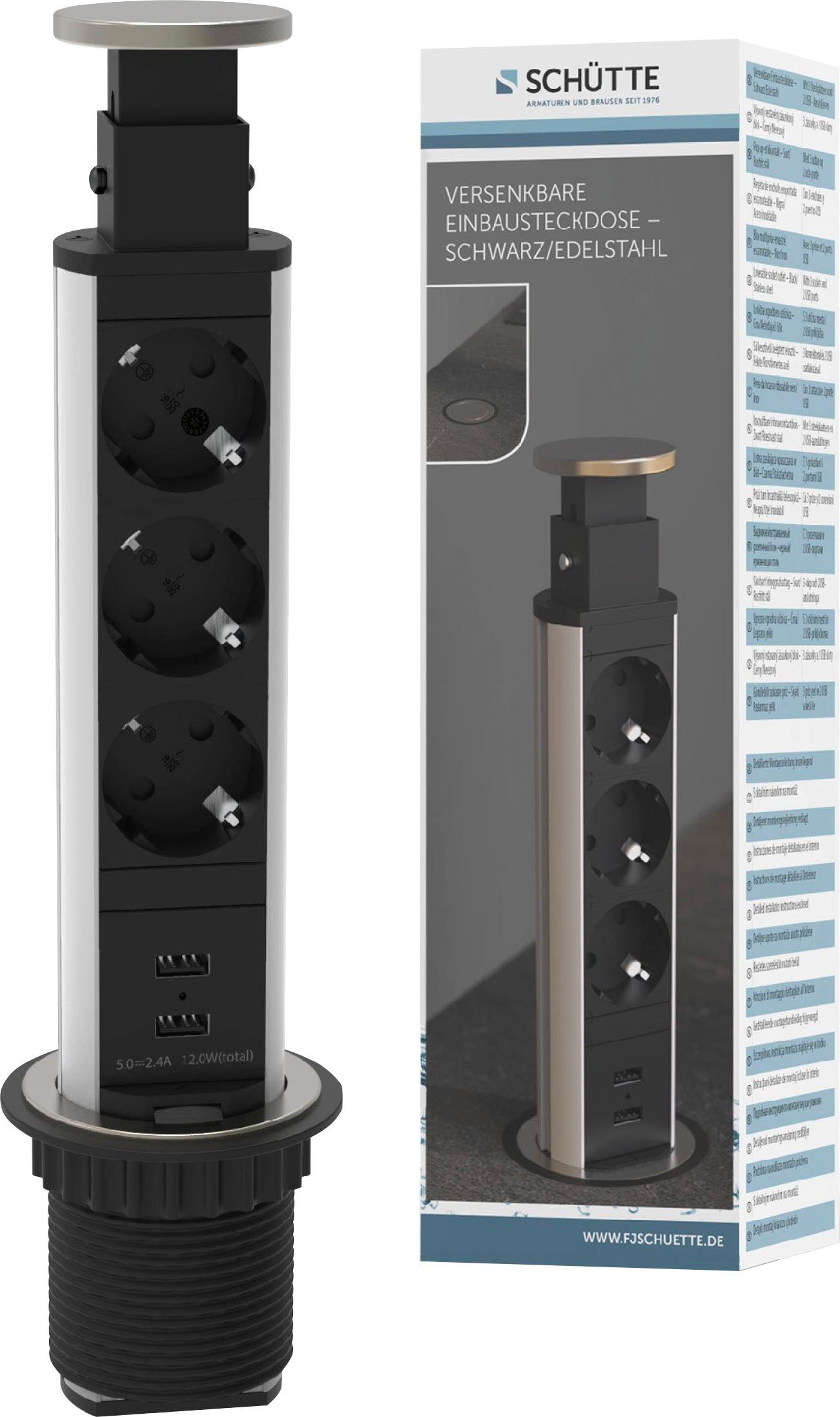 Kabellänge x und USB 2 (Schutzkontaktstecker, Einbau-Tischsteckdosenleiste E1 3-fach m), 2,3 versenkbar, 3-fach Schütte