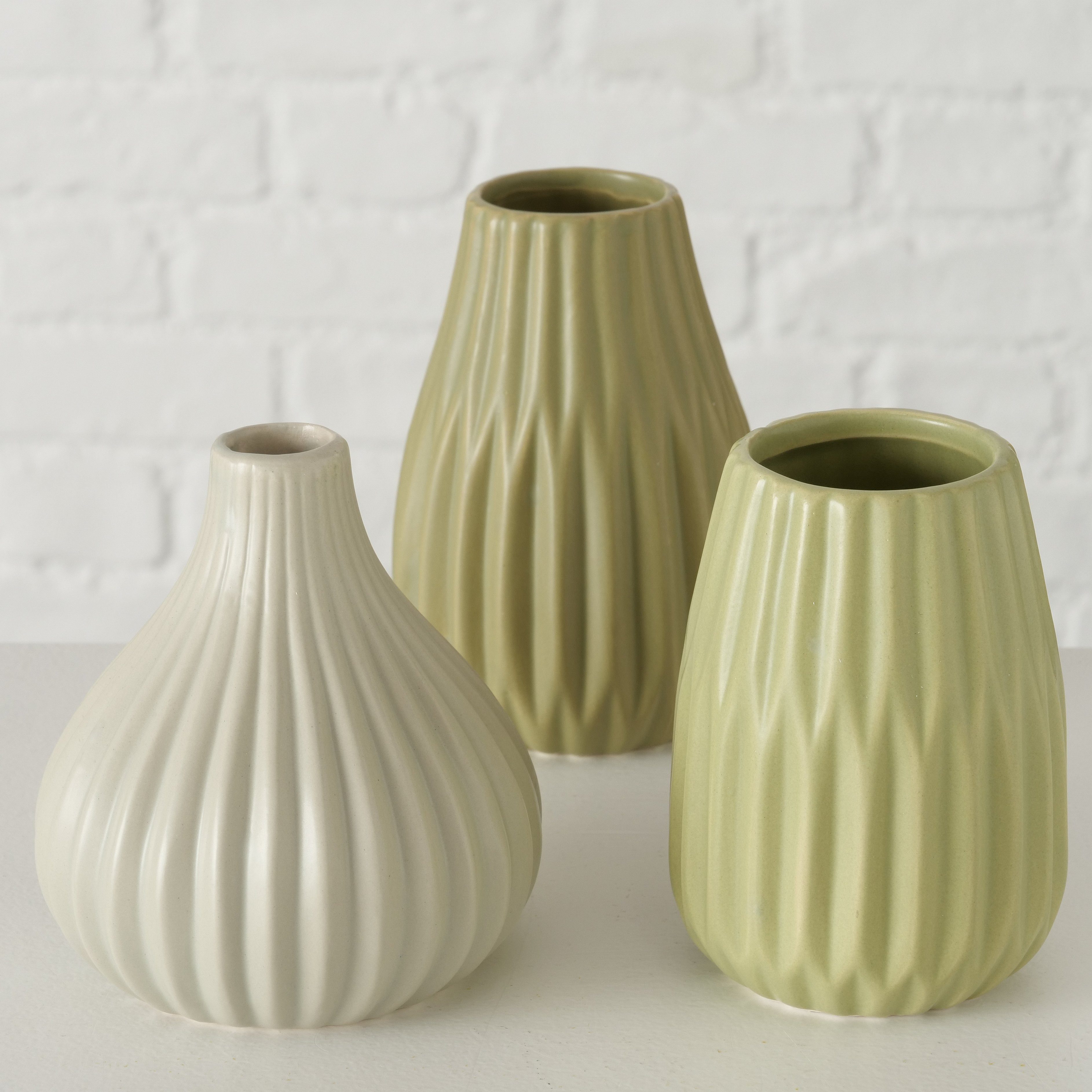 BOLTZE Tischvase Blumenvase aus Keramik im 3er Set Mattes Design - Grün günstig online kaufen