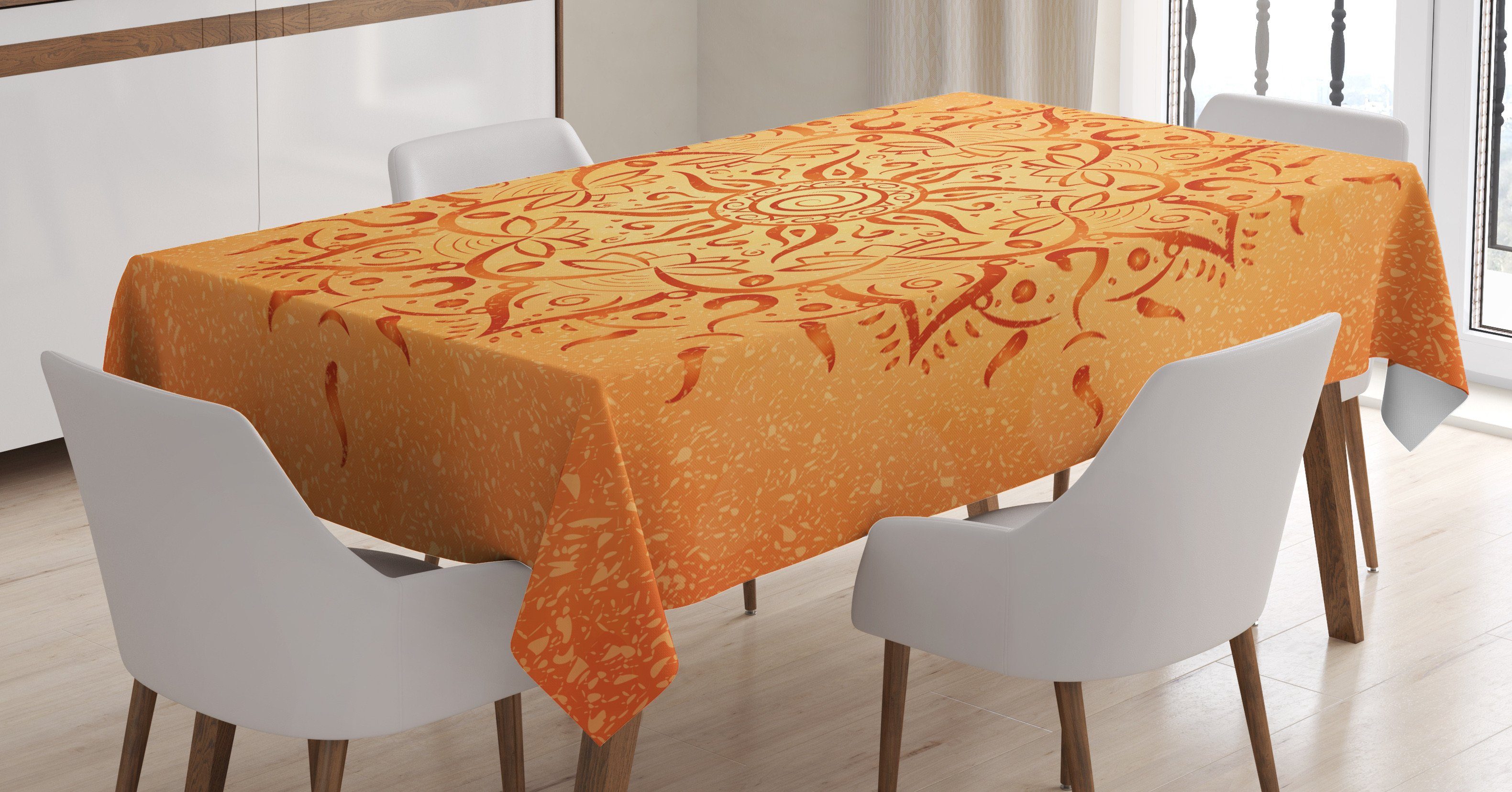 Für Außen geeignet Farbfest Waschbar Abakuhaus Klare Tischdecke Mandala Blatt Orange Farben, Bereich den