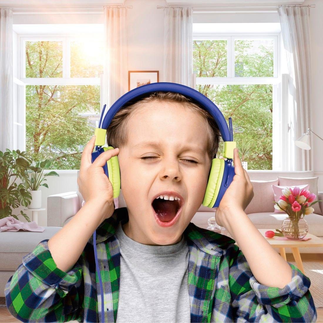 Thomson Kinderkopfhörer mit Kabel On-Ear, (größenverstellbar möglich) auf Kopfhöreranschluss On-Ear-Kopfhörer blau zusammenfaltbar, leicht weiterer 85dB Lautstärkebegrenzung