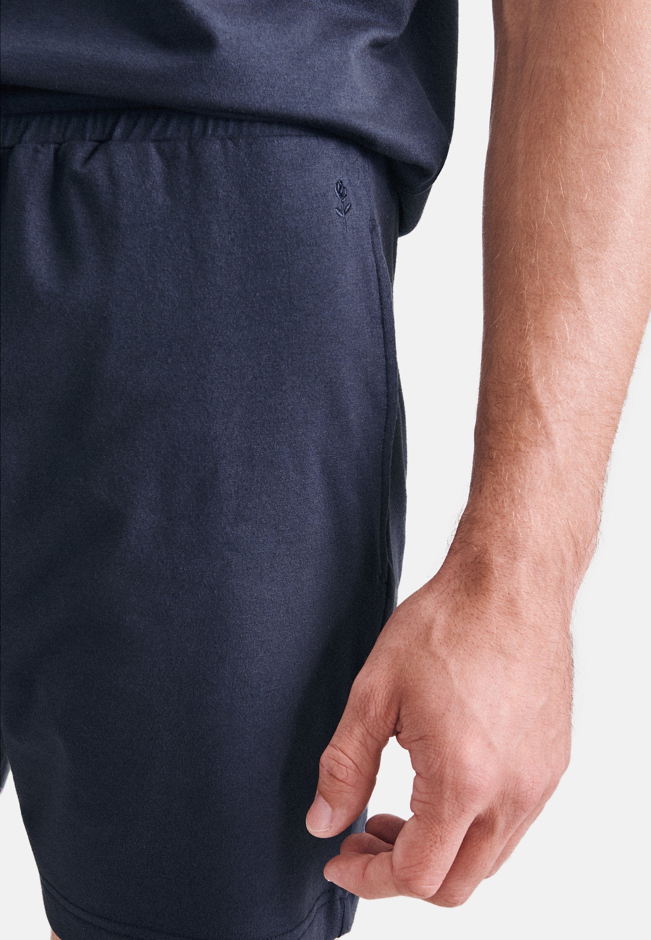 Pyjama tlg) im Shirt - Schlafanzug seidensticker Henley-Design Navy Knopfleiste kurzer (Set, Henley 2 kurz mit