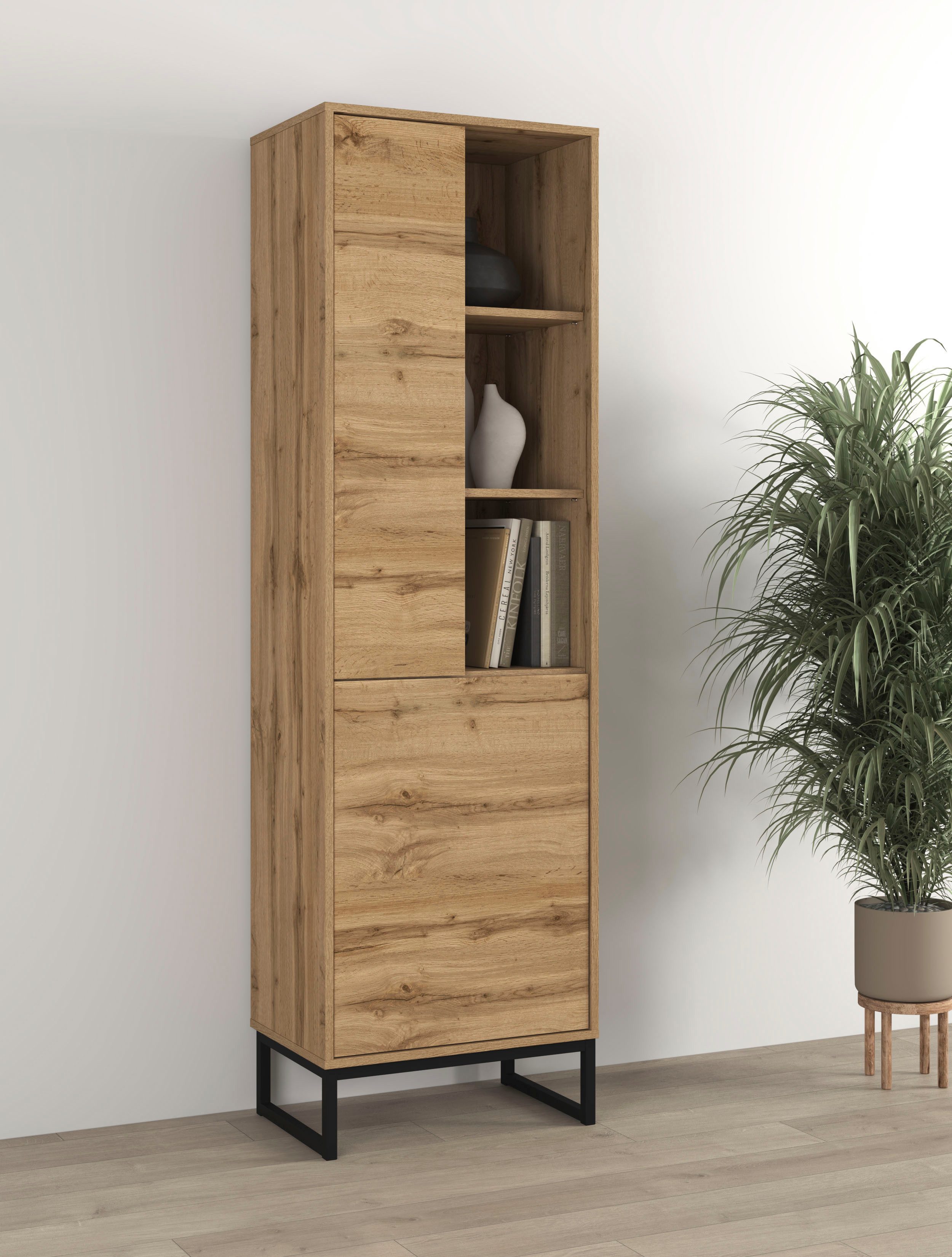 OTTO home Vitrine Loft, Höhe 180 cm, moderne grifflose Standvitrine mit 2 Türen Hochschrank mit viel Stauraum, verstellbaren Einlegeböden, Regal