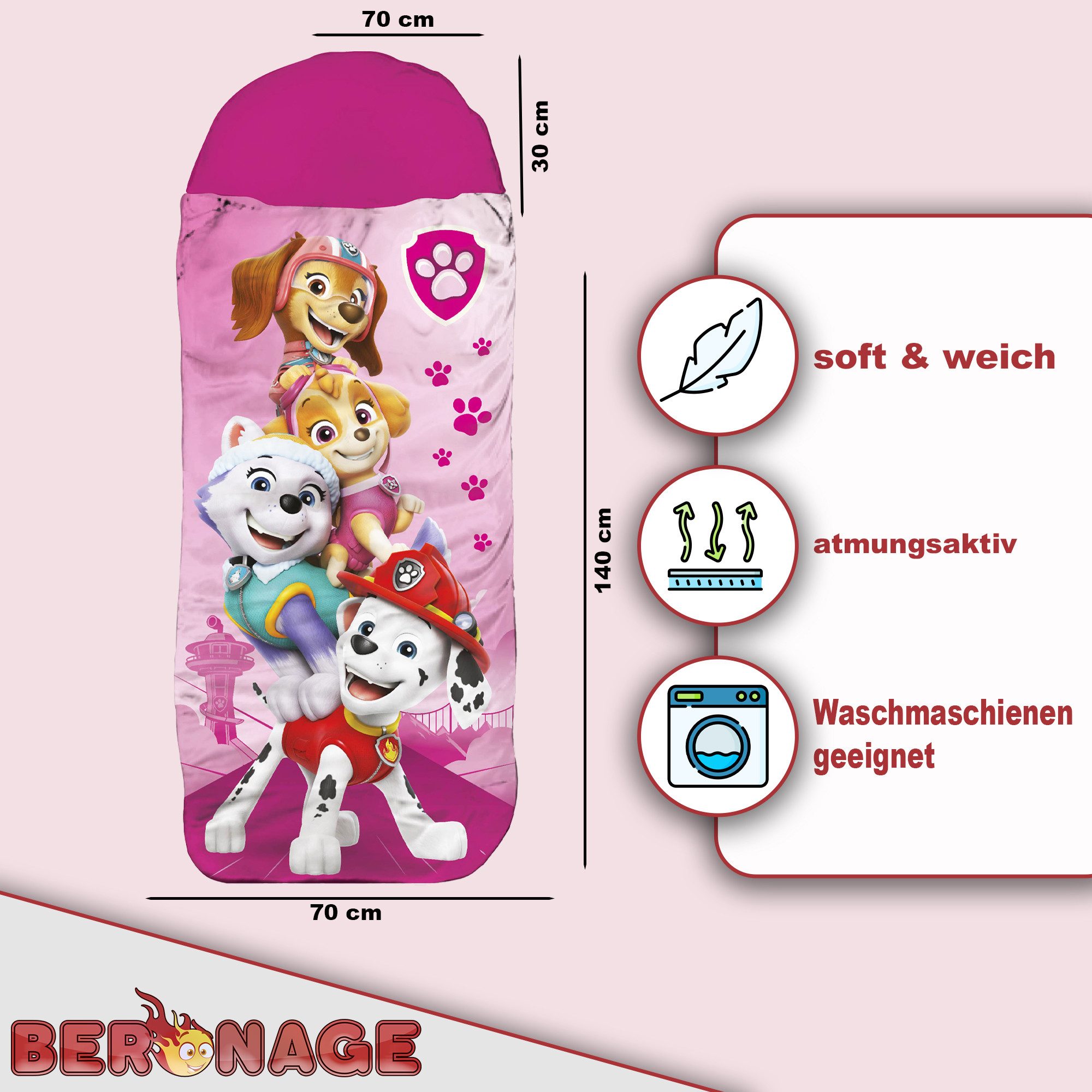BERONAGE Kinderschlafsack Paw Patrol Kinder-Schlafsack Pink (1 tlg), 140 cm günstig online kaufen