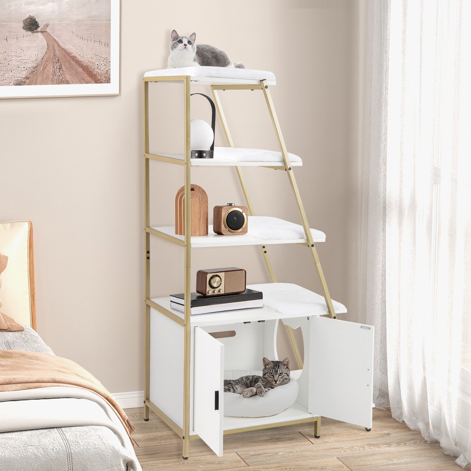 COSTWAY Tierhaus, Katzenschrank mit Leiterregal & günstig online kaufen