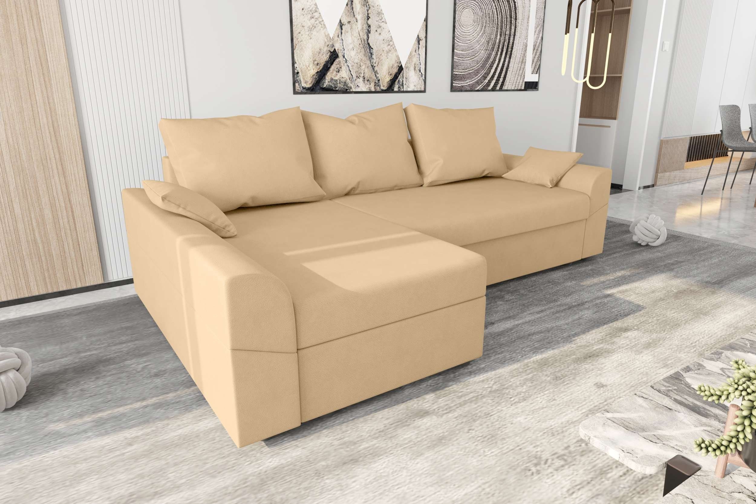Stylefy Ecksofa Aurora, mit Modern Sitzkomfort, Bettfunktion, Sofa, Design mit L-Form, Bettkasten, Eckcouch
