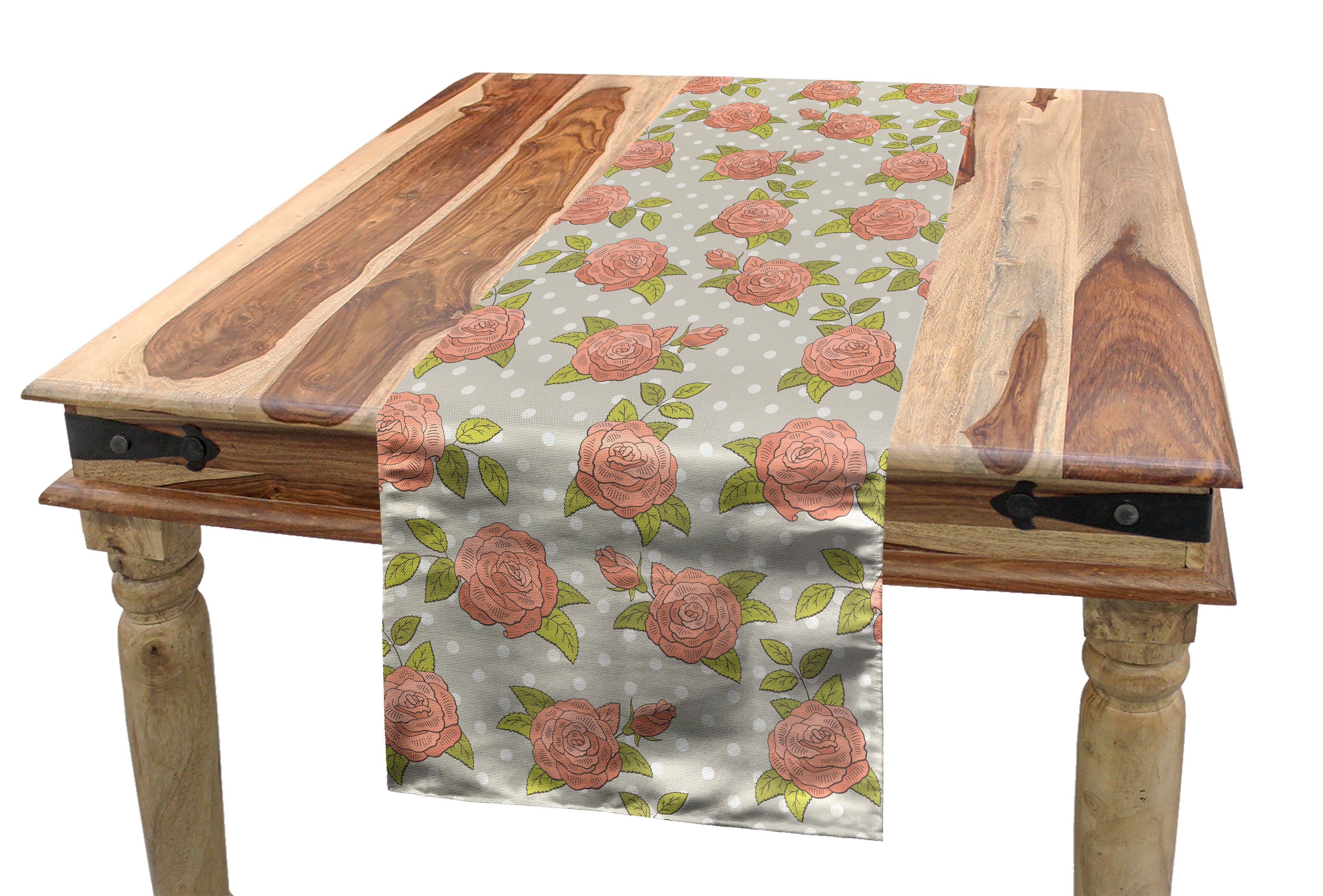 Abakuhaus Tischläufer Esszimmer Küche Rechteckiger Dekorativer Tischläufer, Vintage Rose Blume auf Tupfen