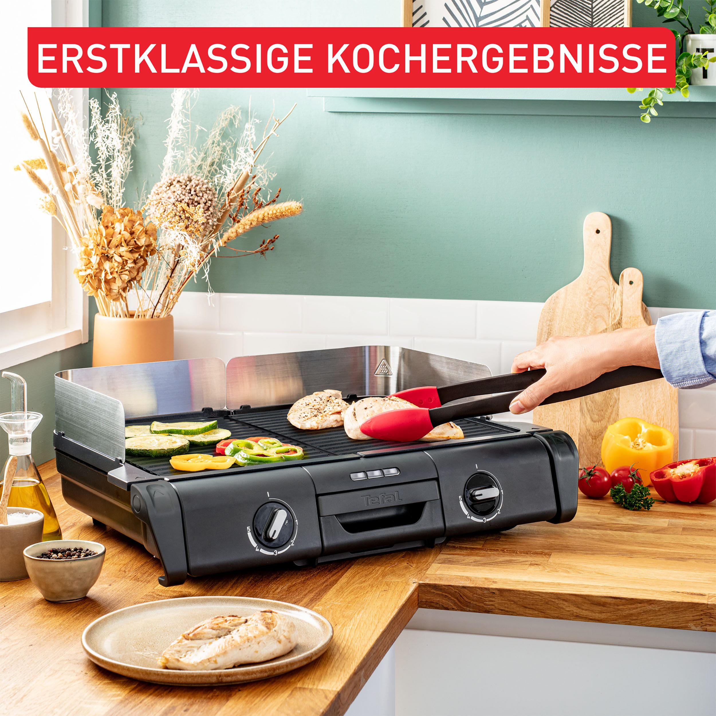 Tefal Tischgrill TG800N Family-Grill, 2400 W, Indoor- & Outdoor-Elektrogrill, 2 Grillplatten, antihaftbesch., 2400 W