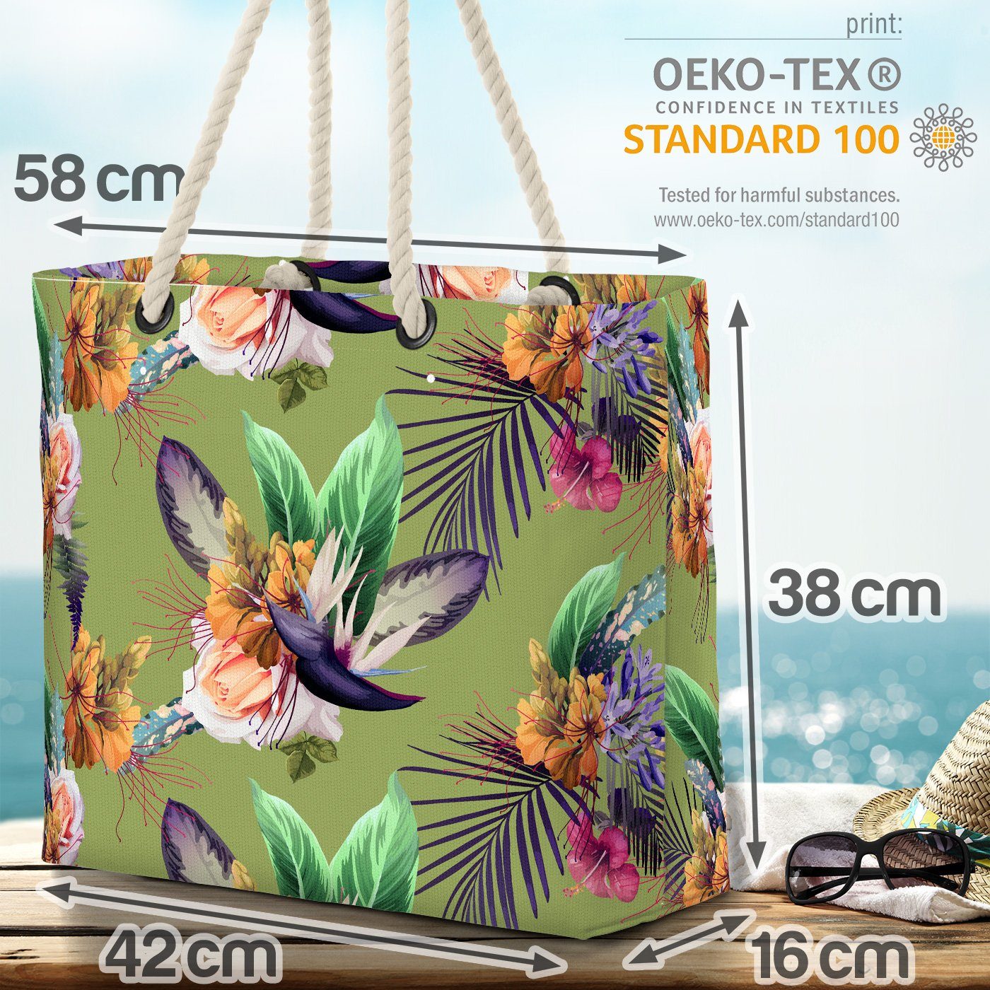 geblümt Blumen-Muster Beach VOID Hibiskus Blumenmuster (1-tlg), Tropisches Strandtasche Tropen-Wald Bag