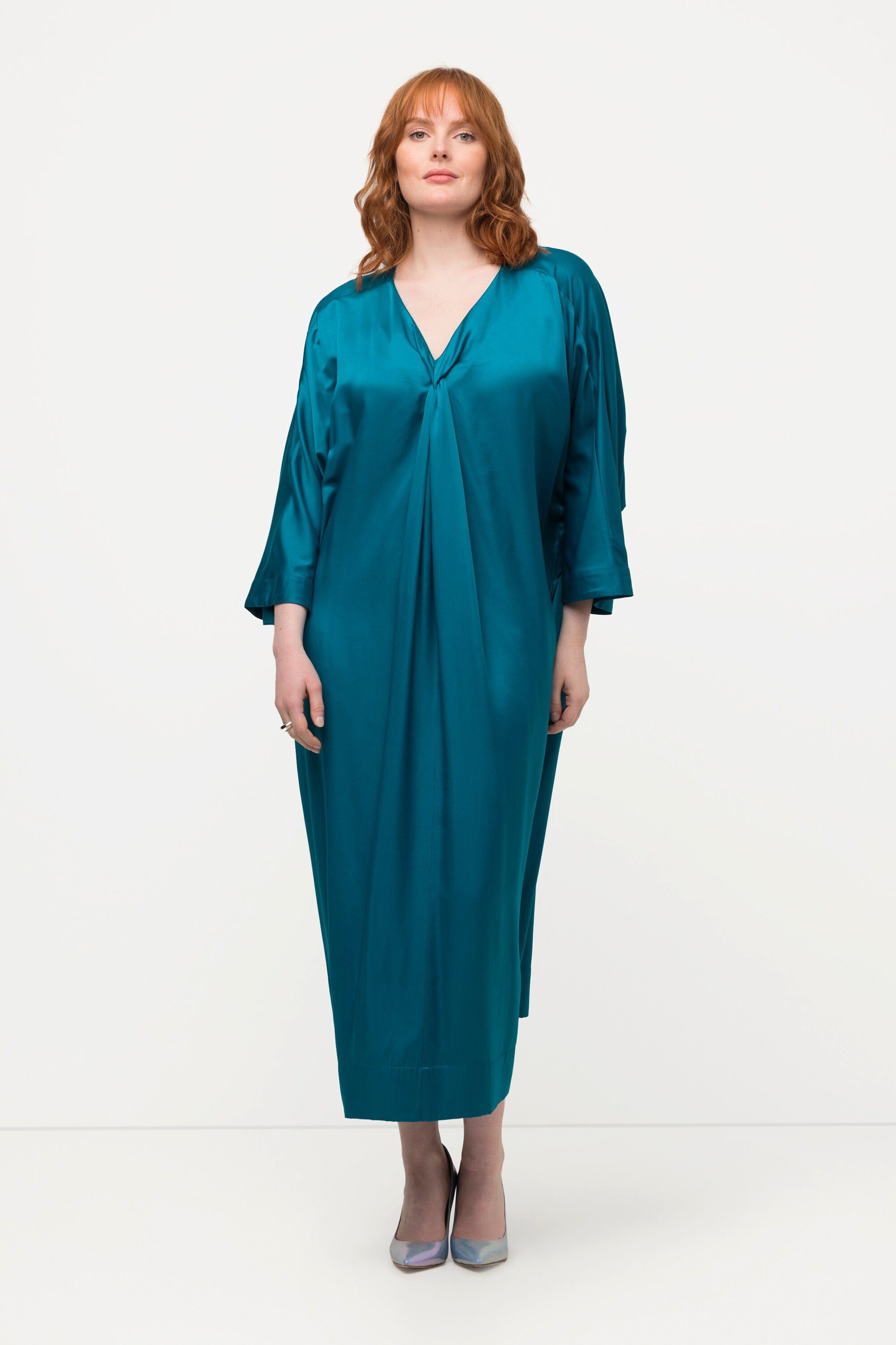 Ulla Popken Maxikleid Midikleid Satin V-Ausschnitt günstig online kaufen