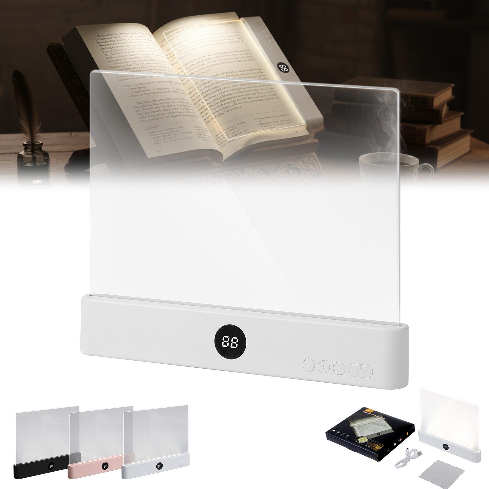 VIVIHEYDAY Leselicht Leselampe, Wiederaufladbare Flaches Buchlicht zum Lesen im Bett (bei Nacht, LED Buchlampe, Panel Book Light, 1-St., Augenschutz leselicht buch Buchseite Licht, mit 3 Farben & Timer), Geschenk für Buchliebhaber