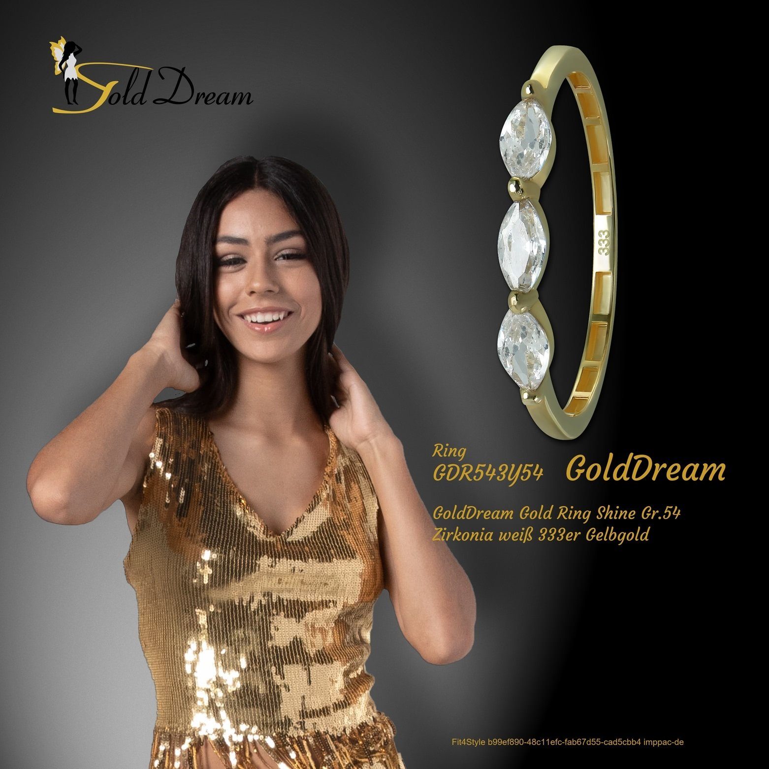 Farbe: GoldDream Ring Damen 8 weiß Gr.54 Shine Goldring Zirkonia GoldDream Gelbgold 333 - Shine gold, Karat, Gold (Fingerring), Ring