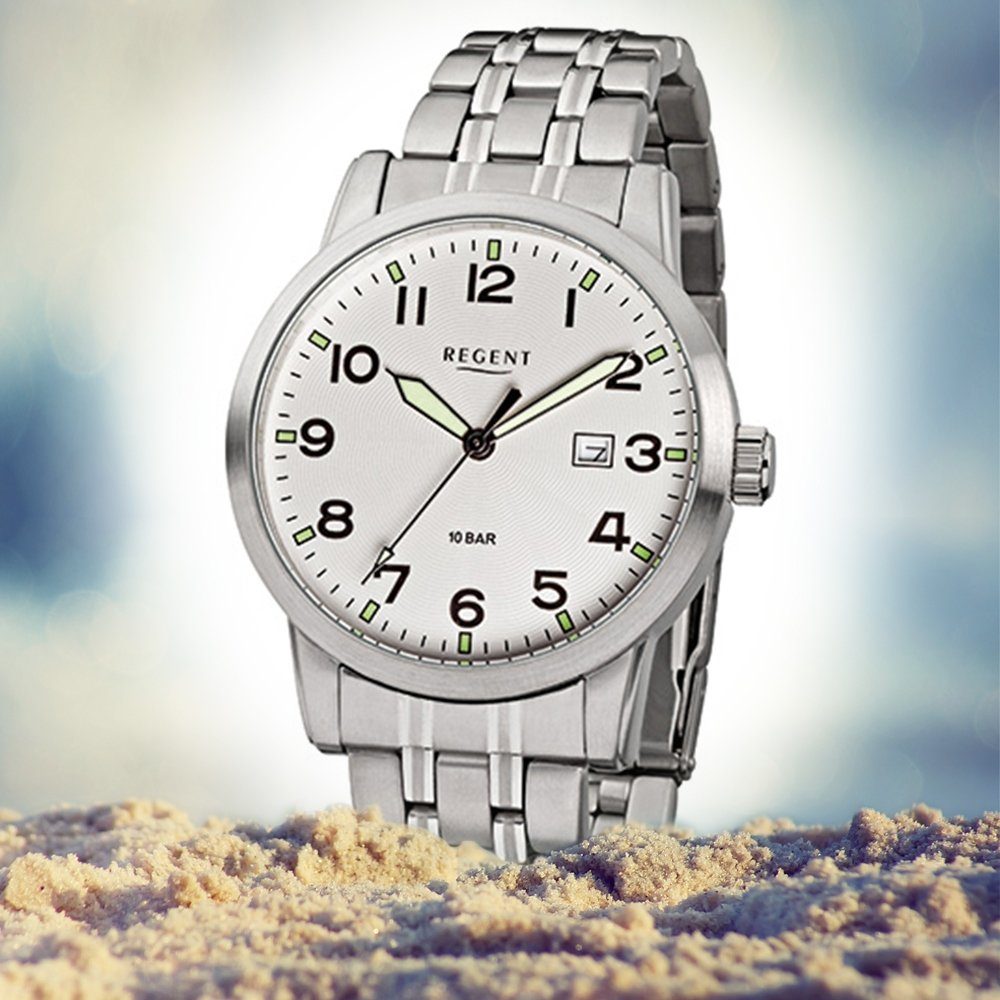Herren Uhren Regent Quarzuhr URF771 Regent Herren-Armbanduhr silber Analog, Herren Armbanduhr rund, groß (ca. 42mm), Metall, Ele