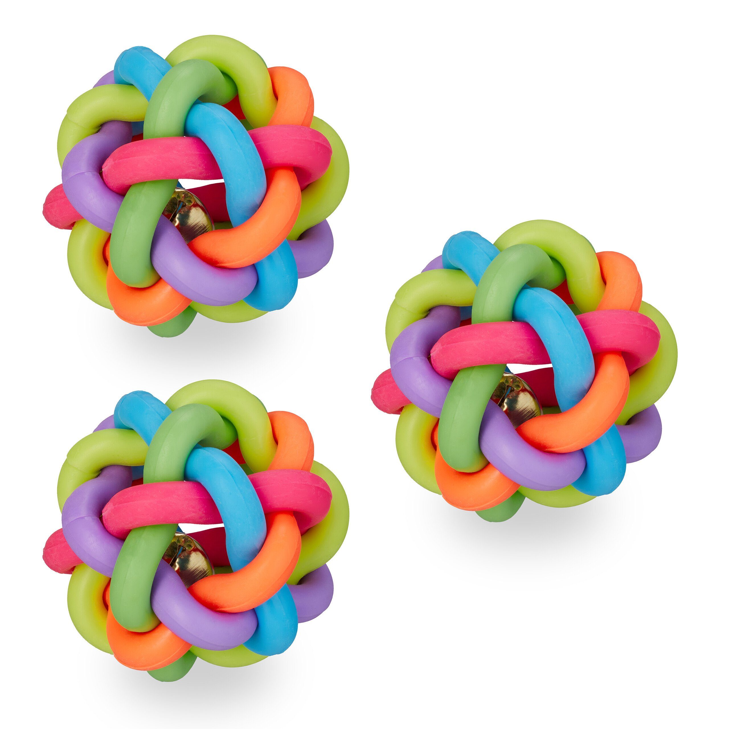 relaxdays Rasselball Hundespielzeug Ball mit Glocke 3er Set günstig online kaufen
