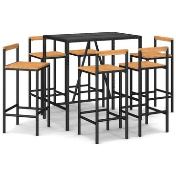 vidaXL Garten-Essgruppe 7-tlg Gartenbar-Set Schwarz Polyrattan Massivholz Akazie Bar Set