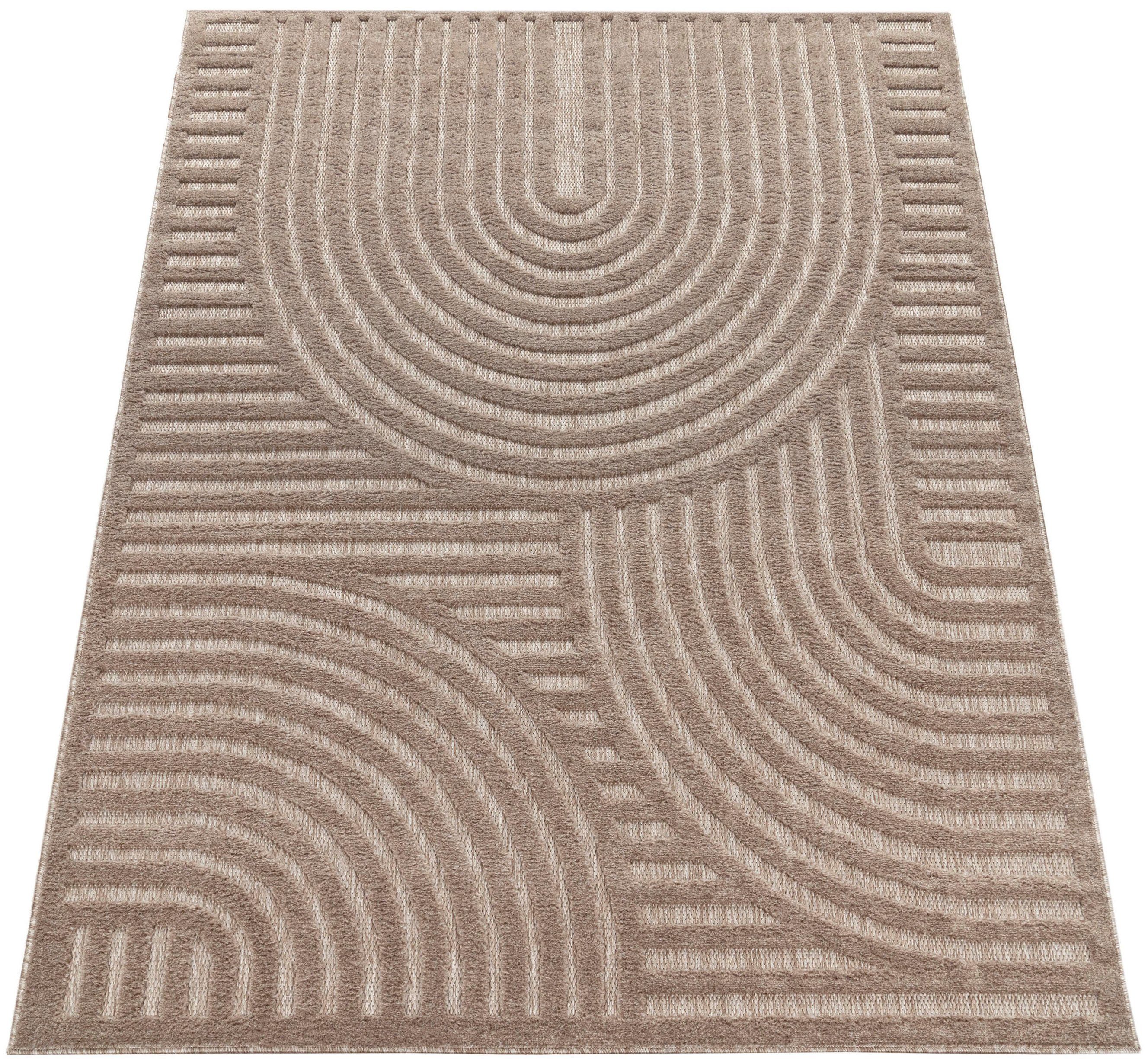 beige Teppich 674, Home, Paco Höhe: Uni moderner Outdoor Farben, Livorno geeignet rechteckig, 14 Hoch-Tief-Effekt, mm, Scandi-Look,