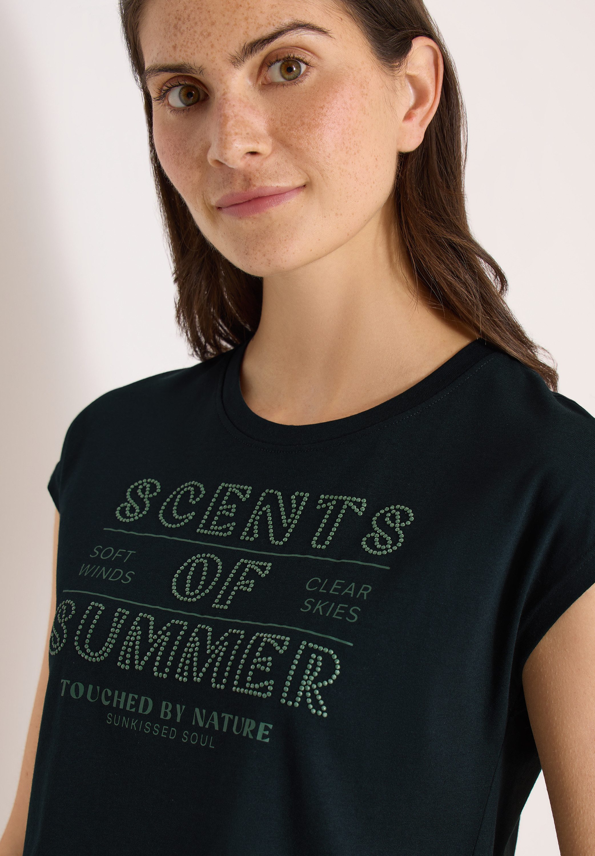 CECIL Kurzarmshirt Sommershirt mit Rundhals und Wording Artwork
