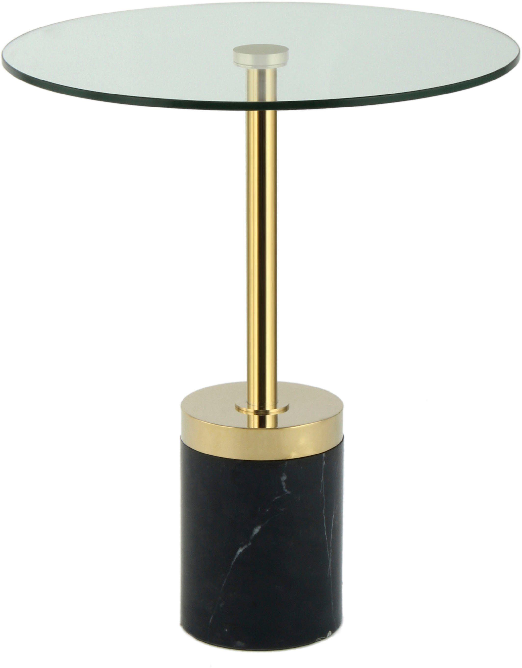 Kayoom Beistelltisch Lana 125, robuste Glasplatte, Sockel in Mamor Optik (1-St), robust, pflegeleicht, hochwertig, Outdoor und Indoor geeignet