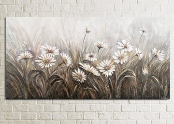 YS-Art Gemälde Gänseblümchen, Blumen, Blumen Leinwand Bild Handgemalt Schwarz Weiß