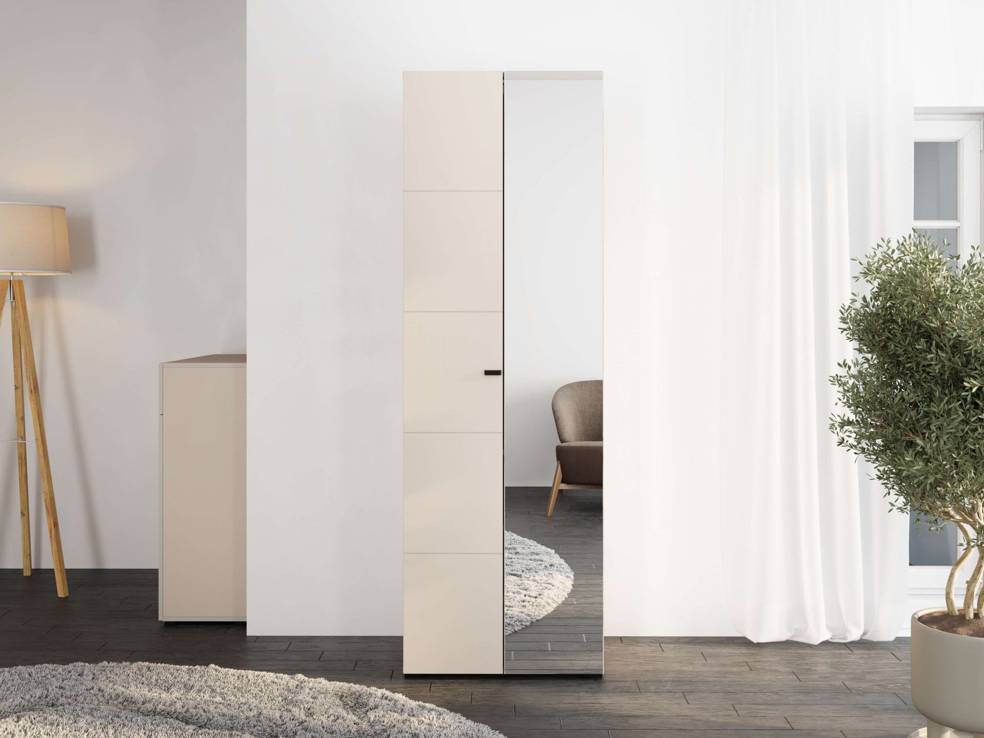 Home affaire Garderobenschrank Rathlin, Stauraumschrank, Flurschrank, ausziehbare Kleiderstange Spiegeltür, Gesamtbreite 64 cm, drei Regale – Bild 2 von 5