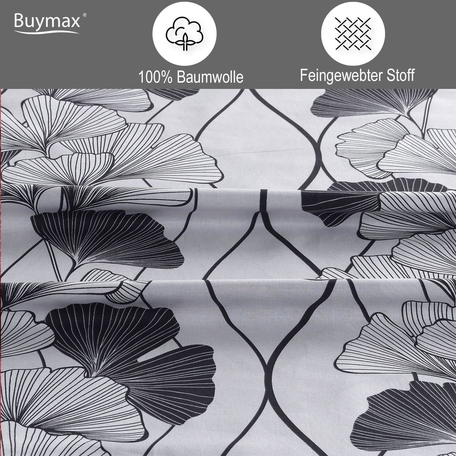 Buymax Bettwäsche Cornelia, Renforce: 100% Baumwolle, 2 teilig, 155x220 cm, mit Reißverschluss, Bettbezug-Set, Blumen, Grau, Schwarz