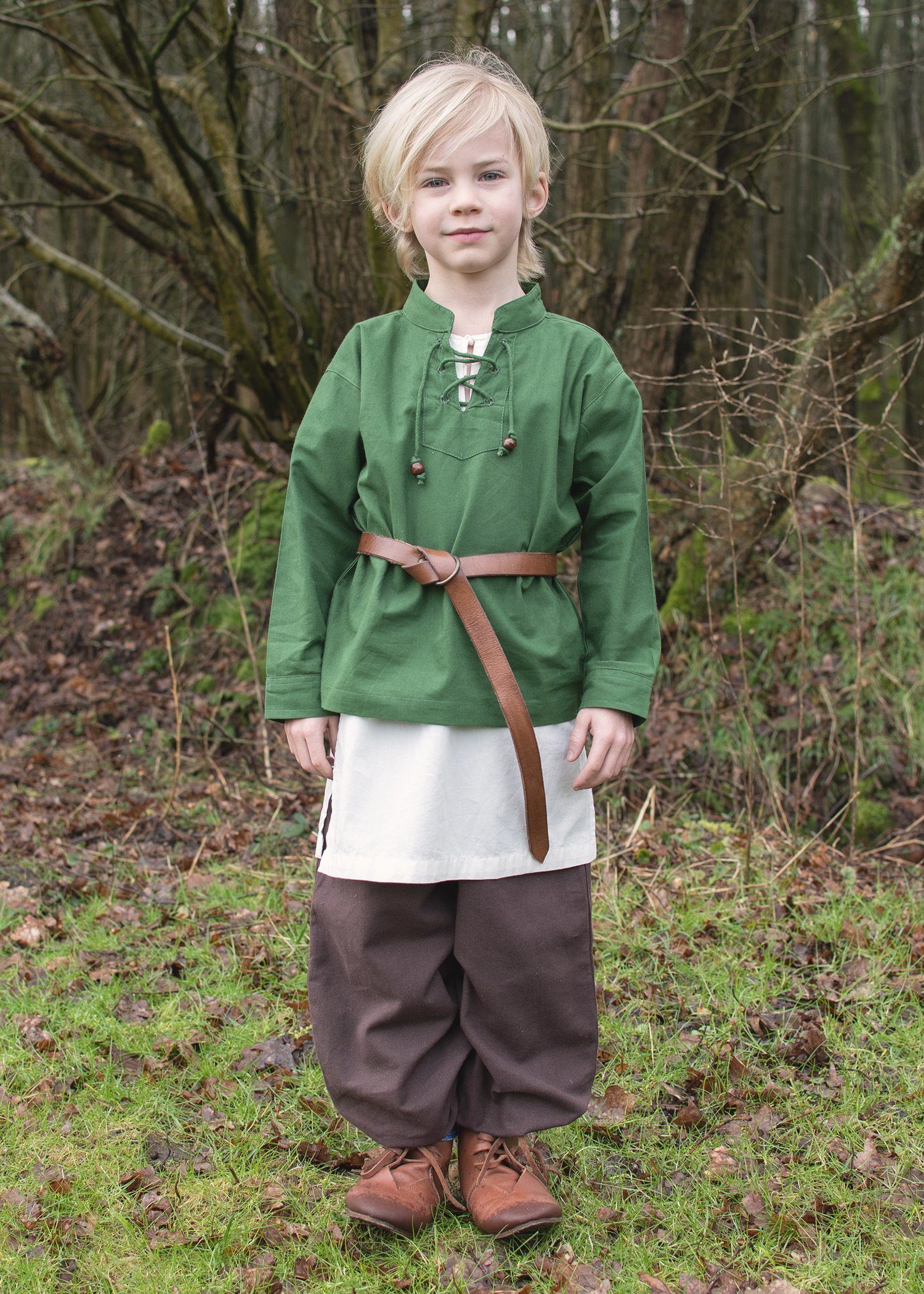 Battle Merchant Ritter-Kostüm Kinder Mittelalter-Hemd Colin, mit Schnürung, grün