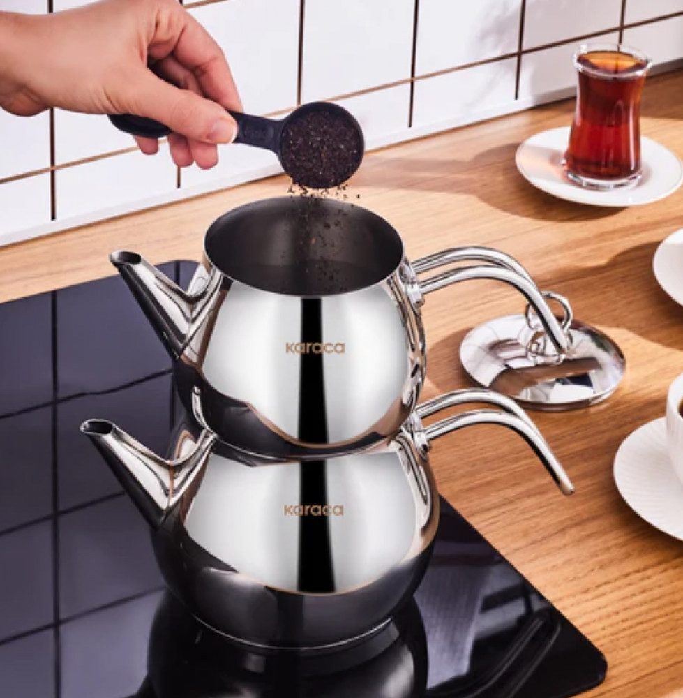 Karaca Teeservice Layla Metall Teekanne Set Turkische Teekannen Teepot, Metall Teekessel Wasserkessel Teesieb Teebereiter