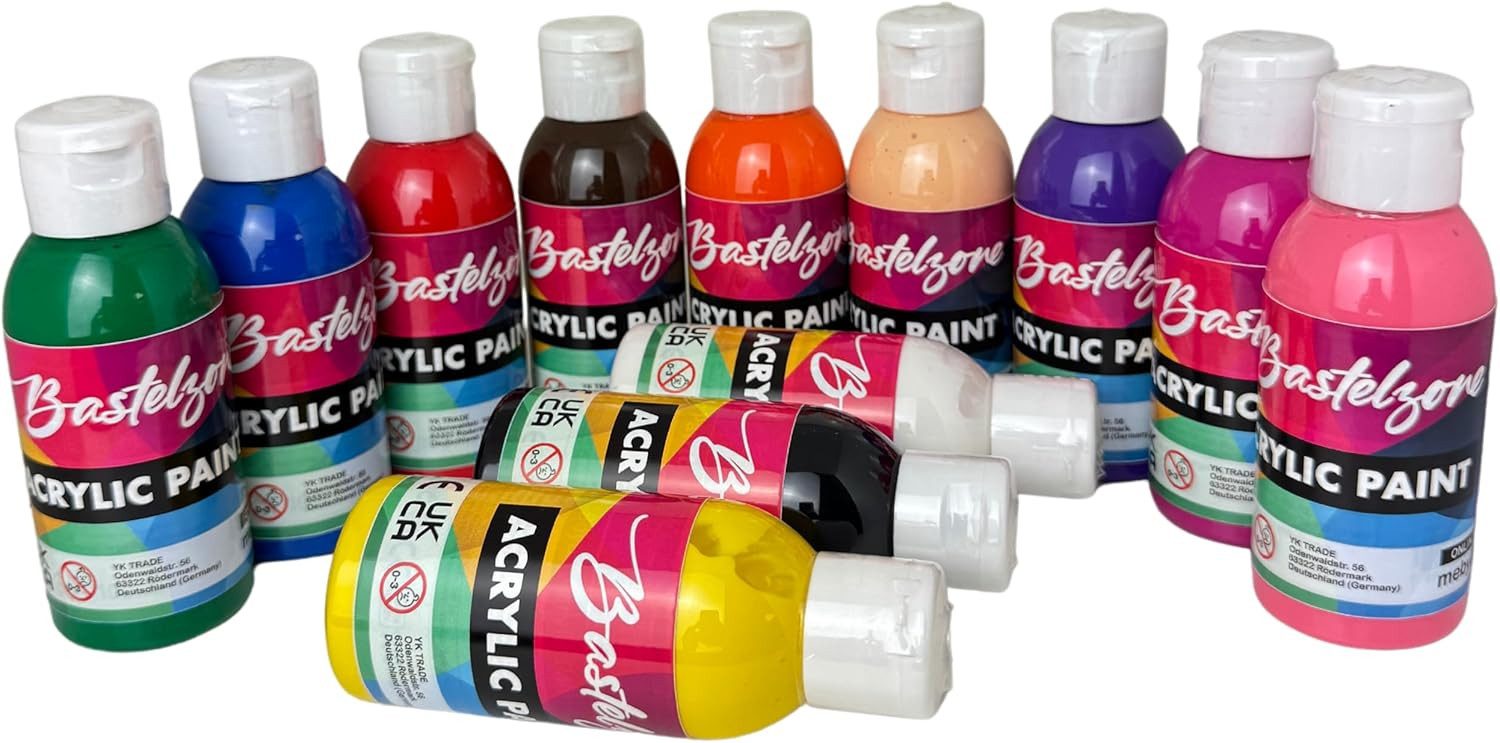 Greenpoint Acrylfarbe Acrylfarben Set 12x100 ml hochpigmentiert starke Deckkraft, 12 Farben je 100 ml, hochpigmentiert, starke Deckkraft, wasserbasiert