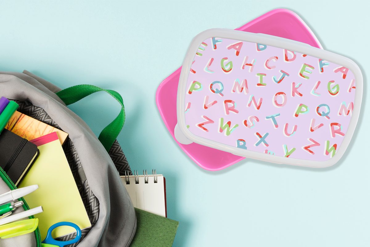 Lunchbox für Buchstaben - Alphabet Kunststoff Erwachsene, Brotbox Snackbox, Kinder, Kunststoff, (2-tlg), Mädchen, Brotdose MuchoWow rosa Muster, -