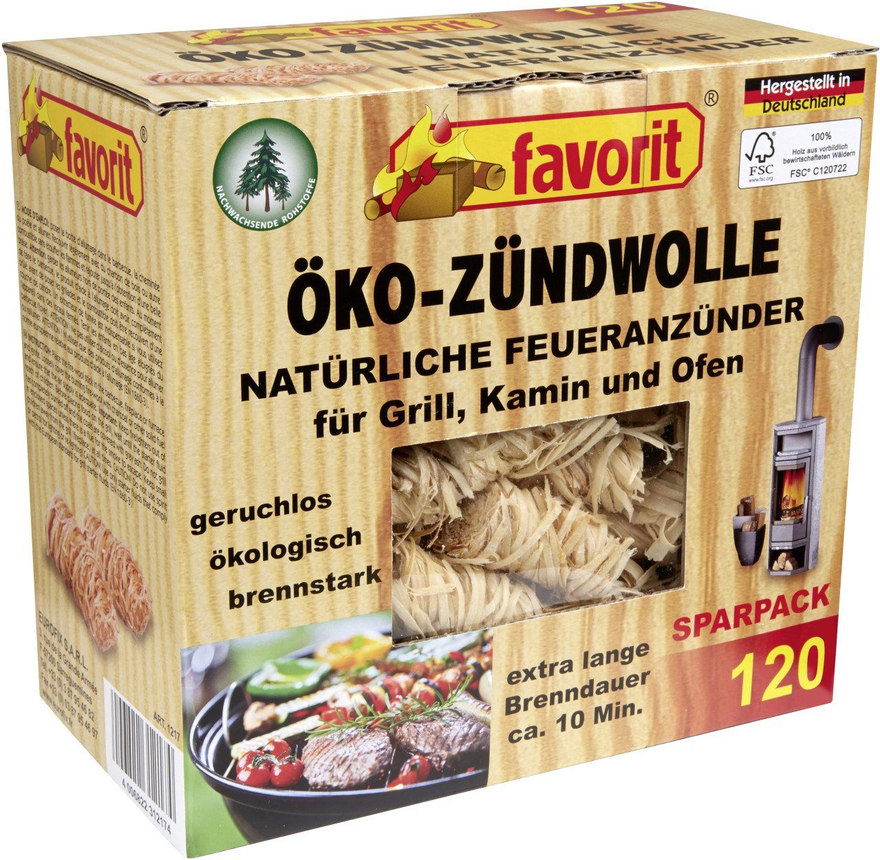 favorit Grillanzünder Favorit Öko-Anzündwolle Sparpack 120 Stück