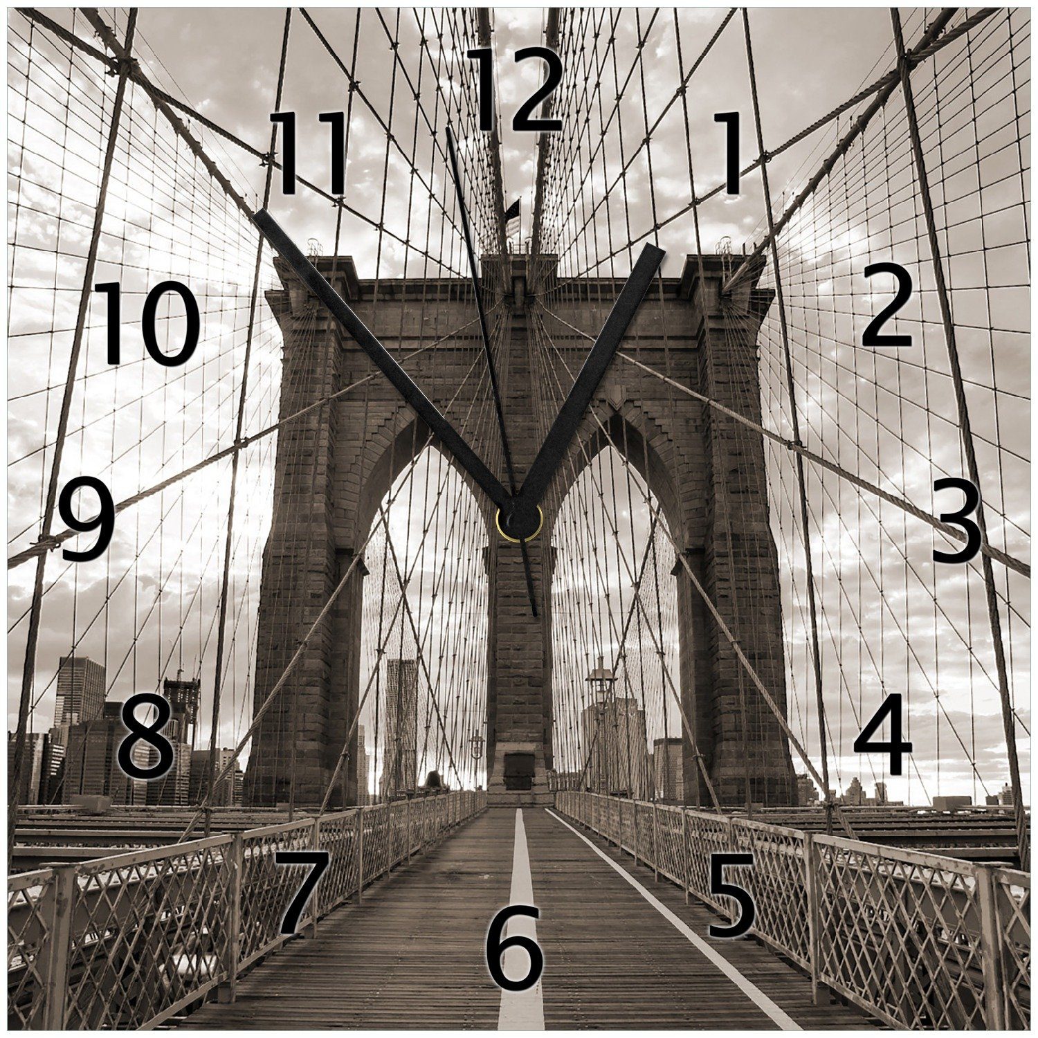 Wallario Wanduhr Brooklyn Bridge in New York (Glasuhr)