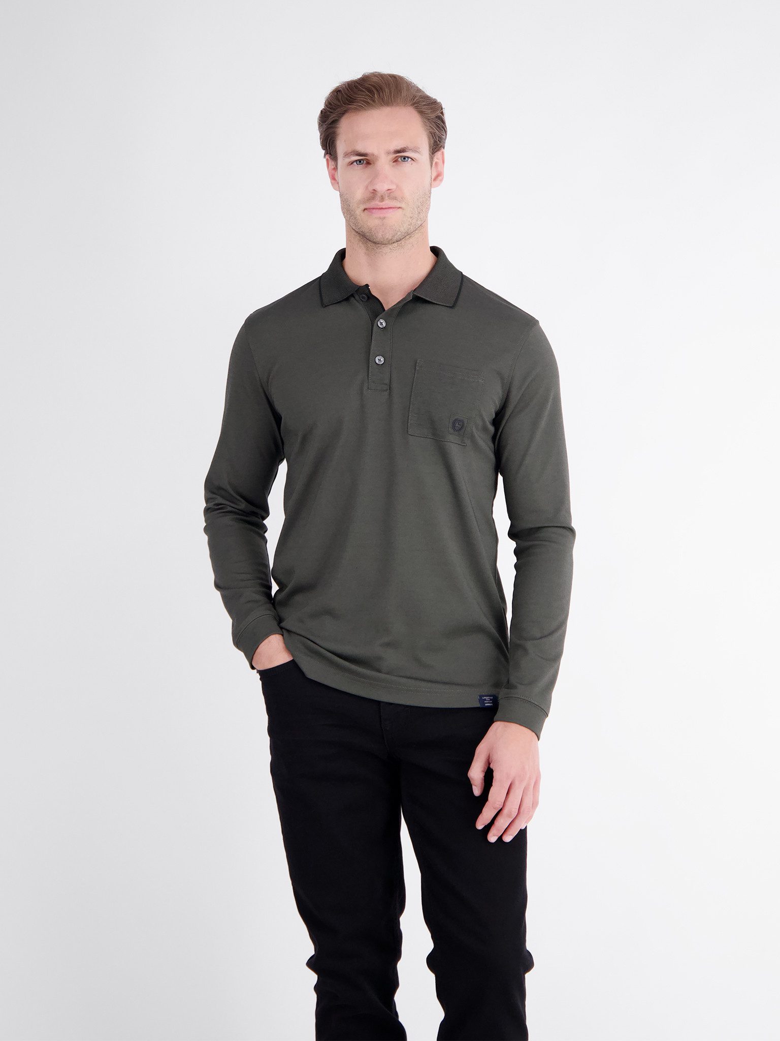 LERROS Langarm-Poloshirt mit Logo-Stickerei