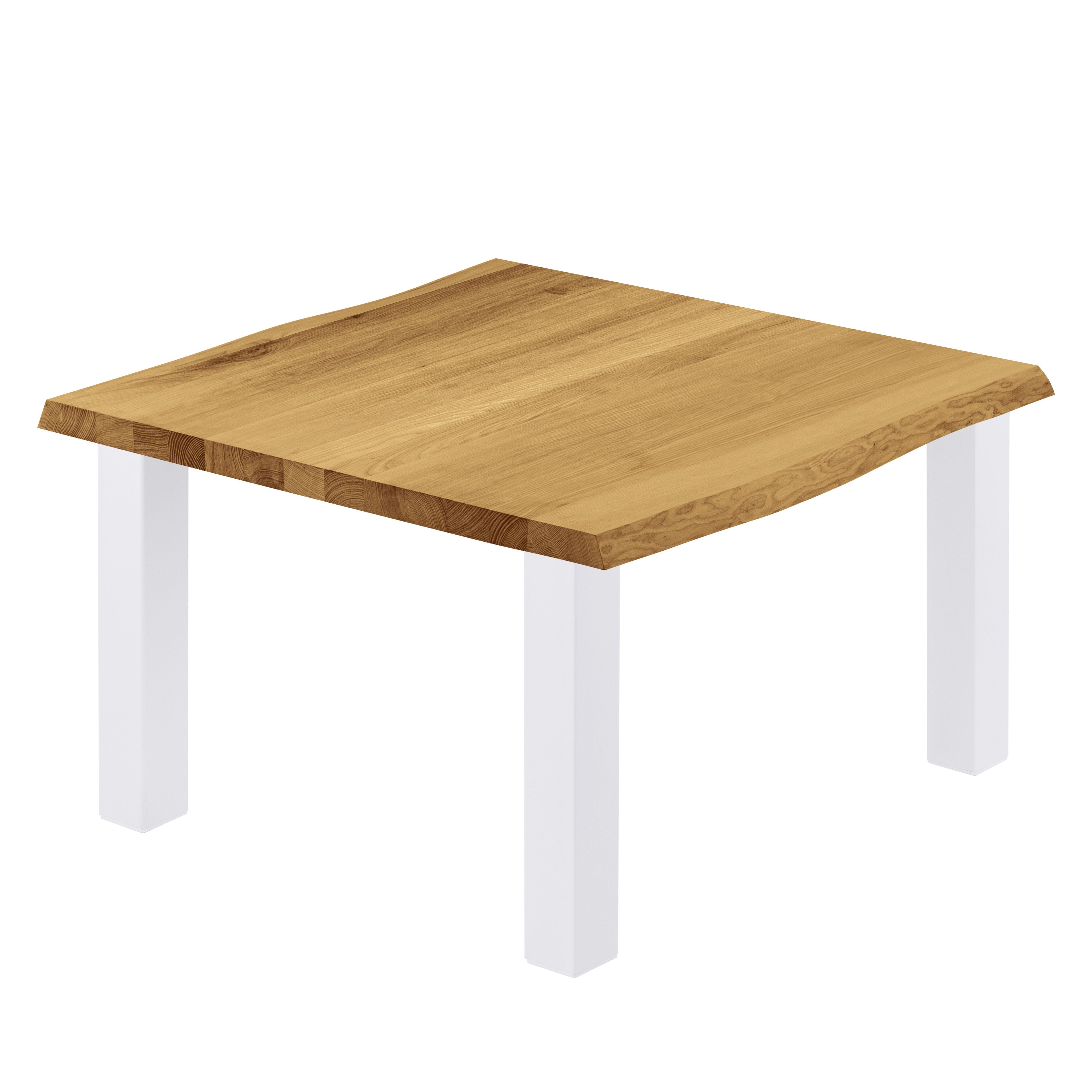 LAMO Manufaktur Baumkantentisch Classic Esstisch Massivholz inkl. Metallgestell (1 Tisch), Baumkante massiv Weiß | Rustikal