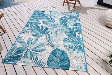 Teppich LEAF 175x120cm türkis / weiß, riess-ambiente, rechteckig, Höhe: 3 mm, Wohnzimmer · Flachgewebe · florales Design · Blattmuster · Outdoor