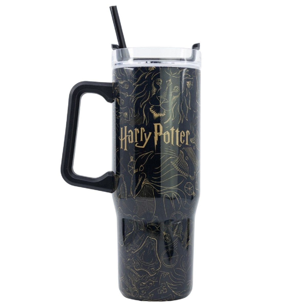 Harry Potter Trinkflasche Isolierter XL-Trinkbecher mit Griff und Drehverschluss – 940 ml, Edelstahl