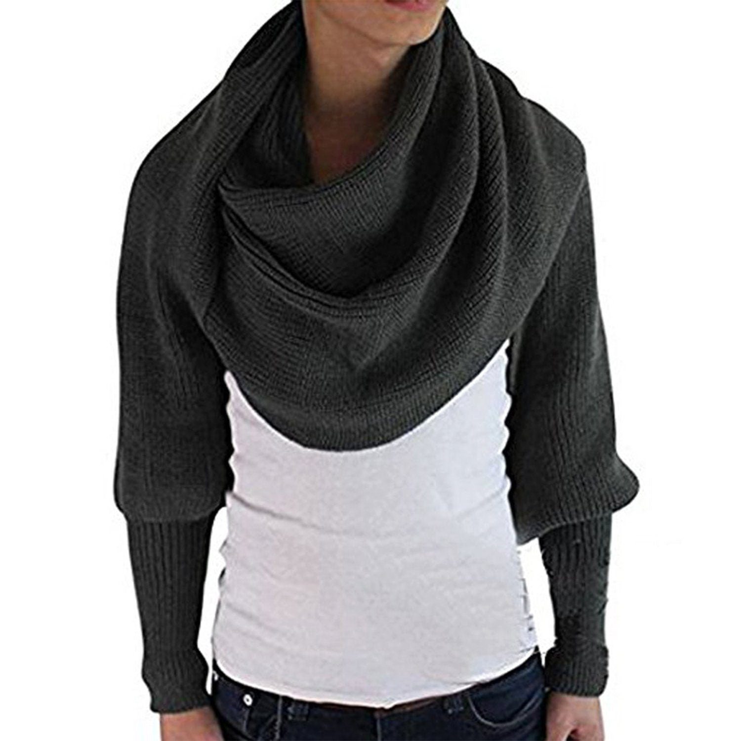AUKUU Halstuch Halstuch Stilvoller warmer mit schwarz einfarbigen Strickschal Ärmeln, (1-St)