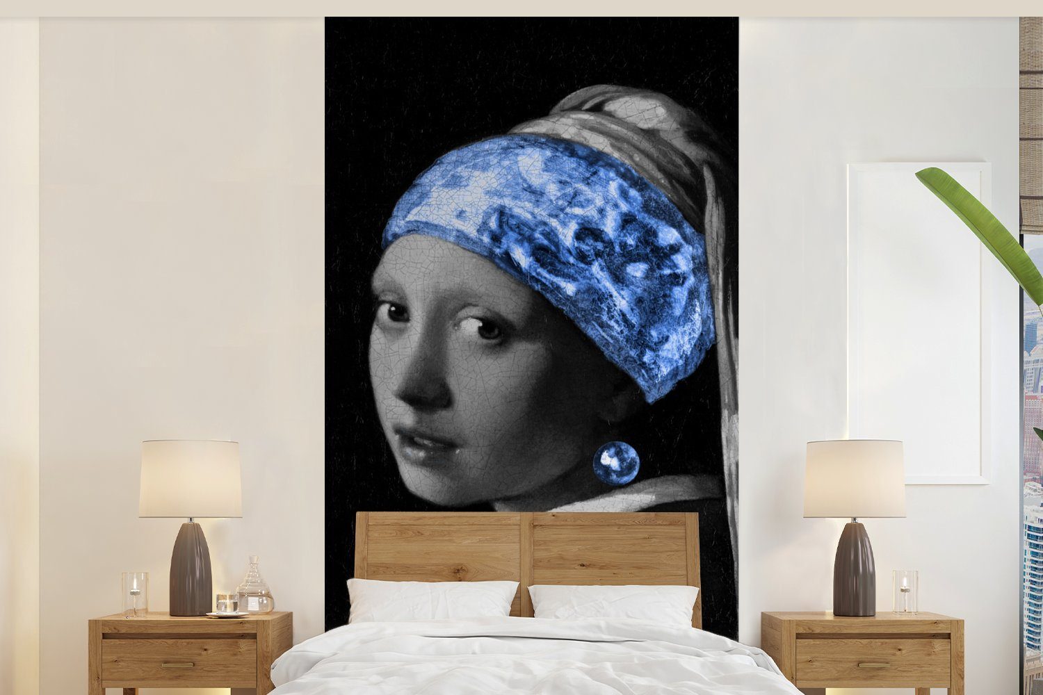 MuchoWow Fototapete Mädchen mit einem Perlenohrring - Vermeer - Blau, Matt, bedruckt, (2 St), Vliestapete für Wohnzimmer Schlafzimmer Küche, Fototapete