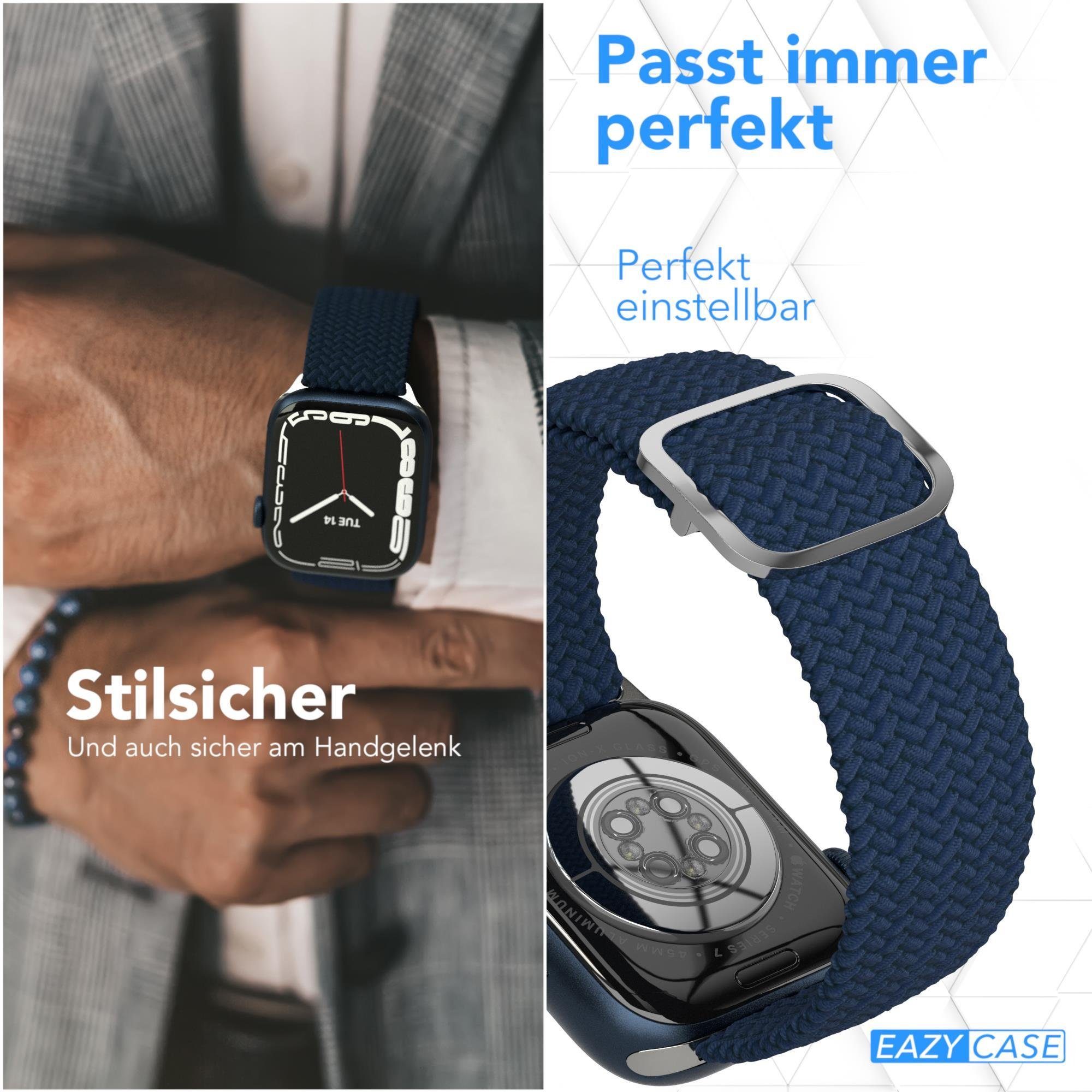 EAZY CASE Uhrenarmband Flechtband flexibel Flechtarmband 5 mm 6 42-49 8 Ultra, Wechselband verstellbares iWatch SE 7 für Navy Grau Unisex Dunkel 4 1 2 Blau 9 3